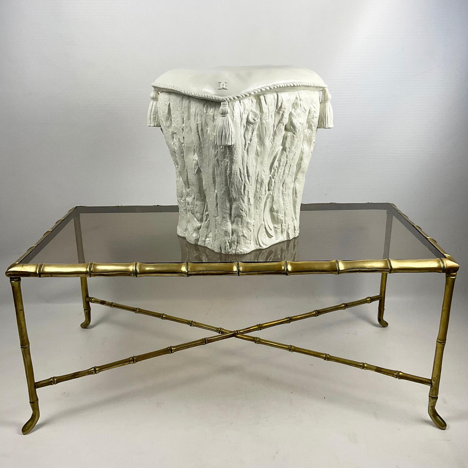 Faux Bamboo Bronze Coffee Table Attributed to Maison Baguès France 1940s For Sale 1