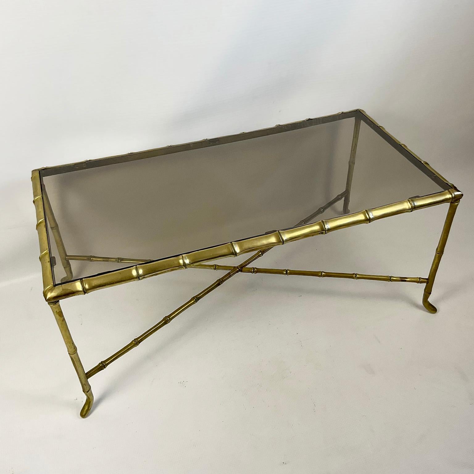 Faux Bamboo Bronze Coffee Table Attributed to Maison Baguès France 1940s For Sale 2