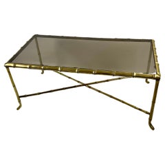 Faux Bamboo Bronze Coffee Table Attributed to Maison Baguès France 1940s
