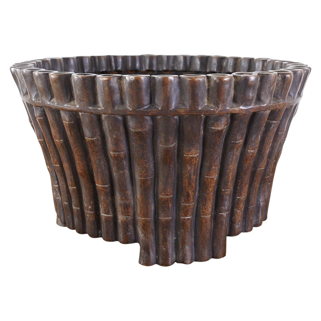 Bronze Faux Bamboo Garden Jardiniere Planters For Sale