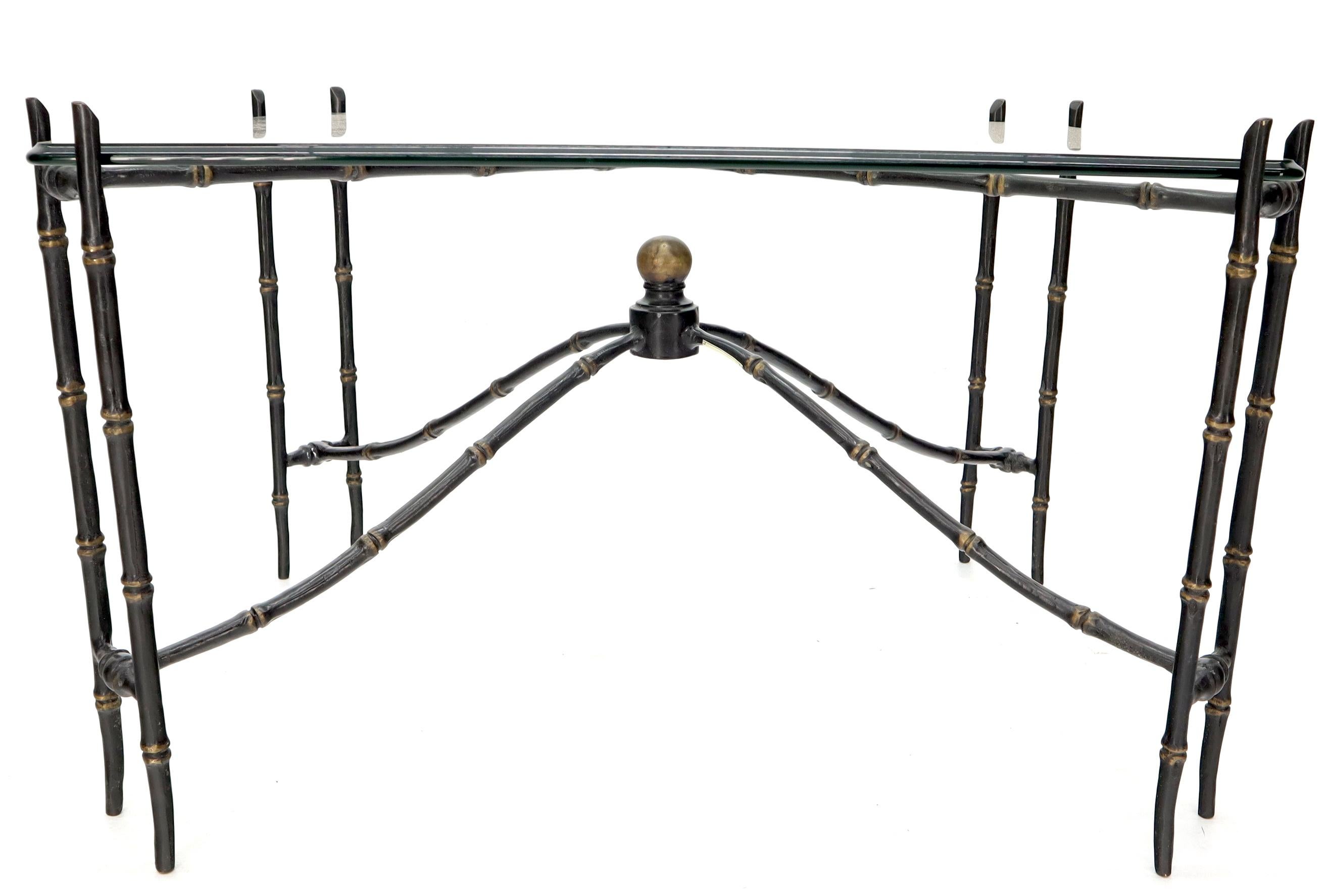 Bronze Faux Bamboo Glass Top Rectangular Coffee Table For Sale 6