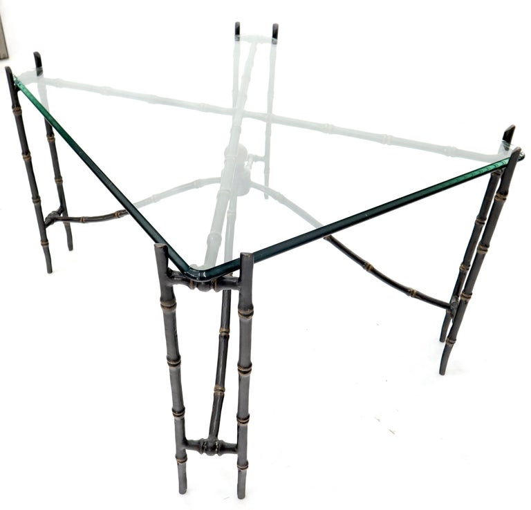 Bronze Faux Bamboo Glass Top Rectangular Coffee Table For Sale at