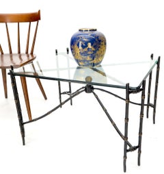 Bronze Faux Bamboo Glass Top Rectangular Coffee Table