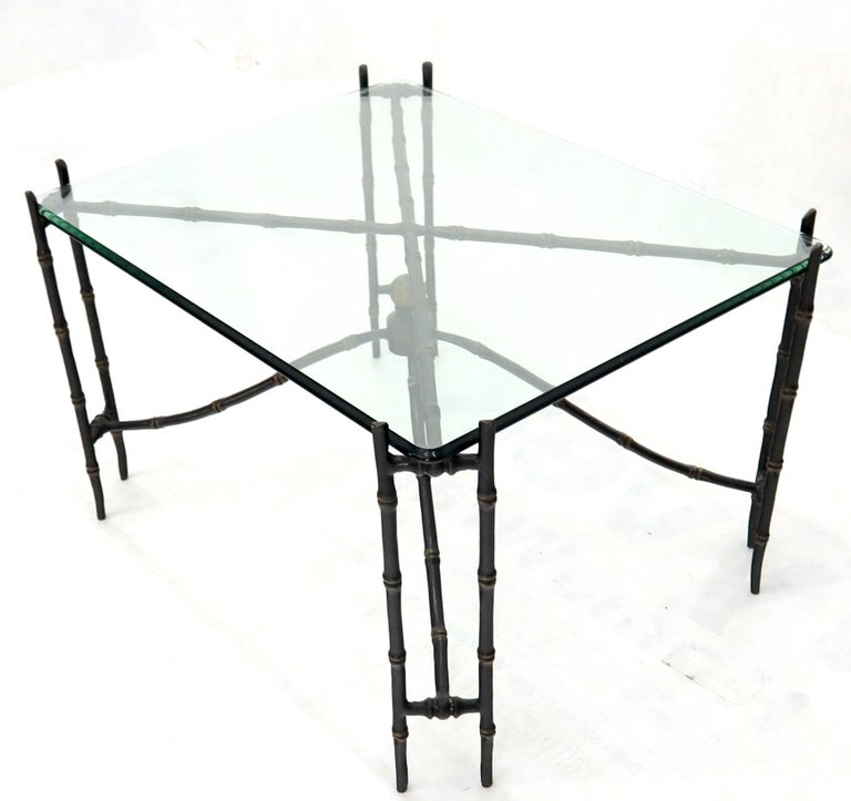Bronze Faux Bamboo Glass Top Rectangular Coffee Table For Sale at