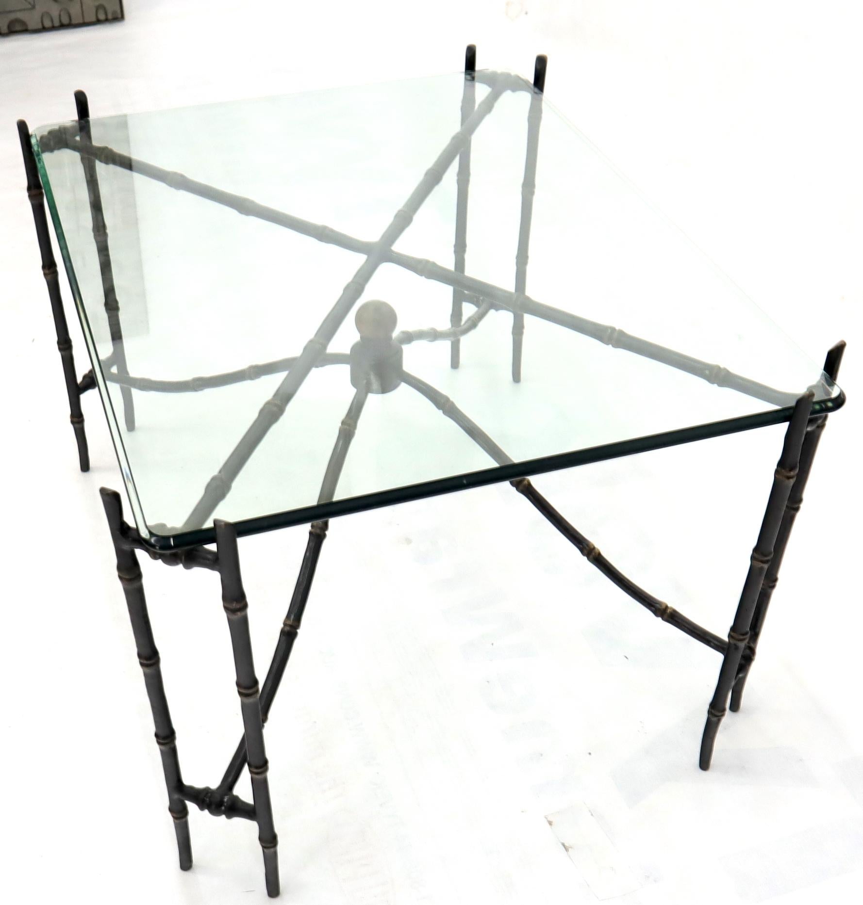 Mid-Century Modern Bronze Faux Bamboo Glass Top Rectangular Coffee Table For Sale