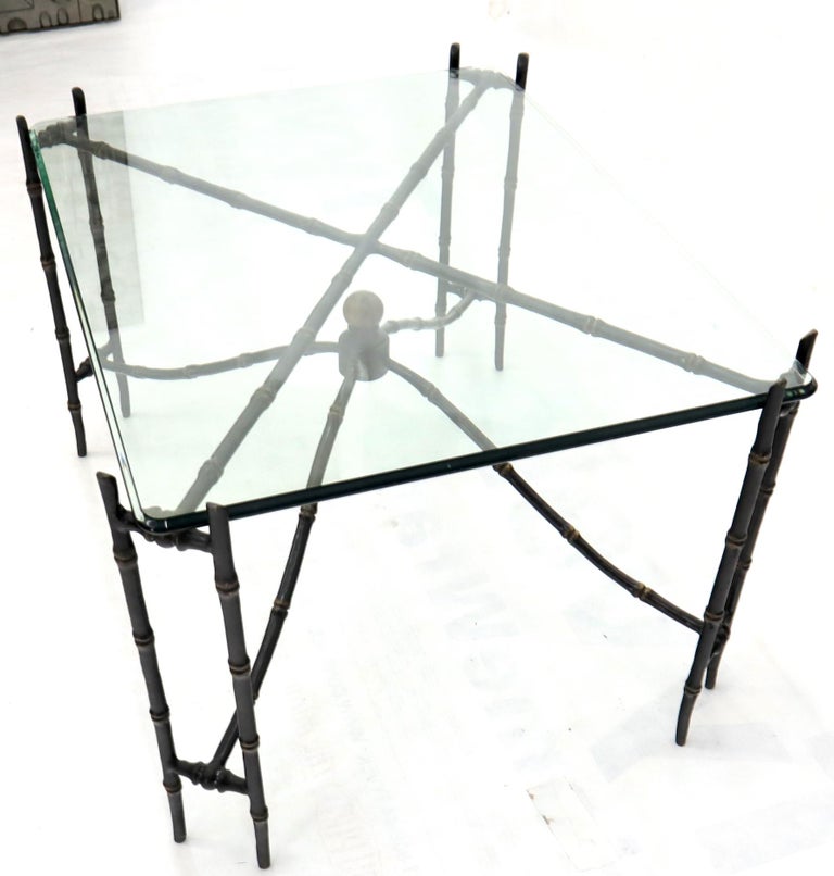 Bronze Faux Bamboo Glass Top Rectangular Coffee Table For Sale at