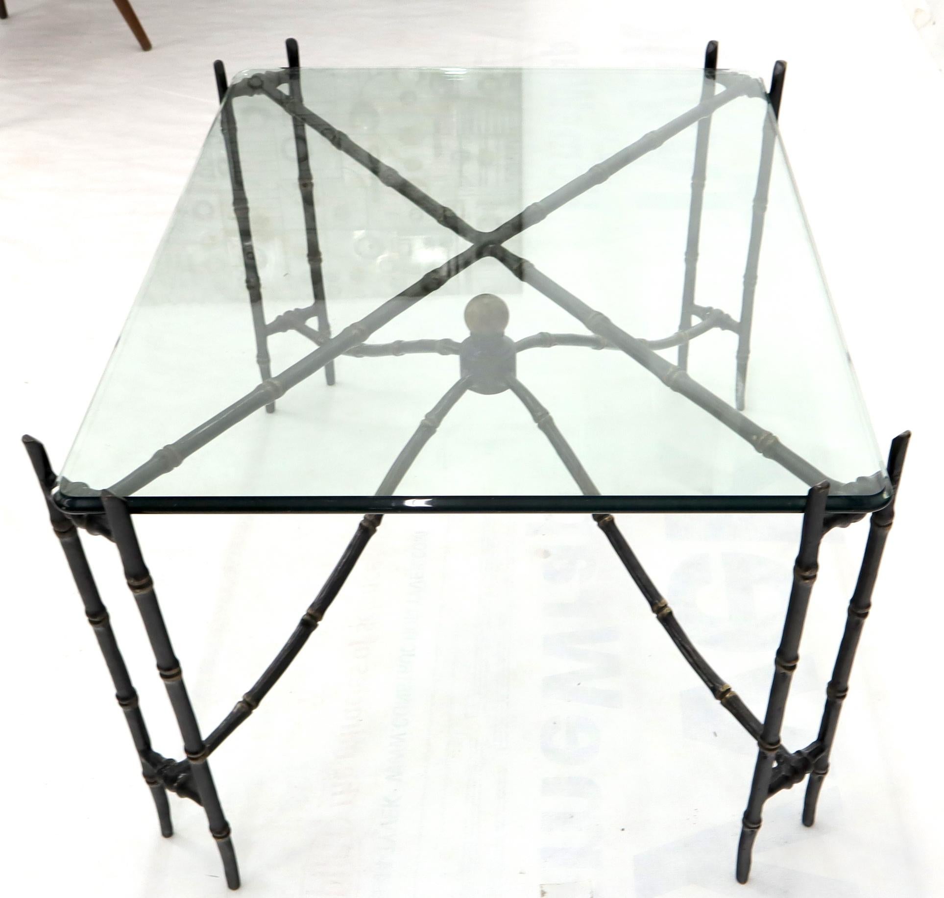 Philippine Bronze Faux Bamboo Glass Top Rectangular Coffee Table For Sale