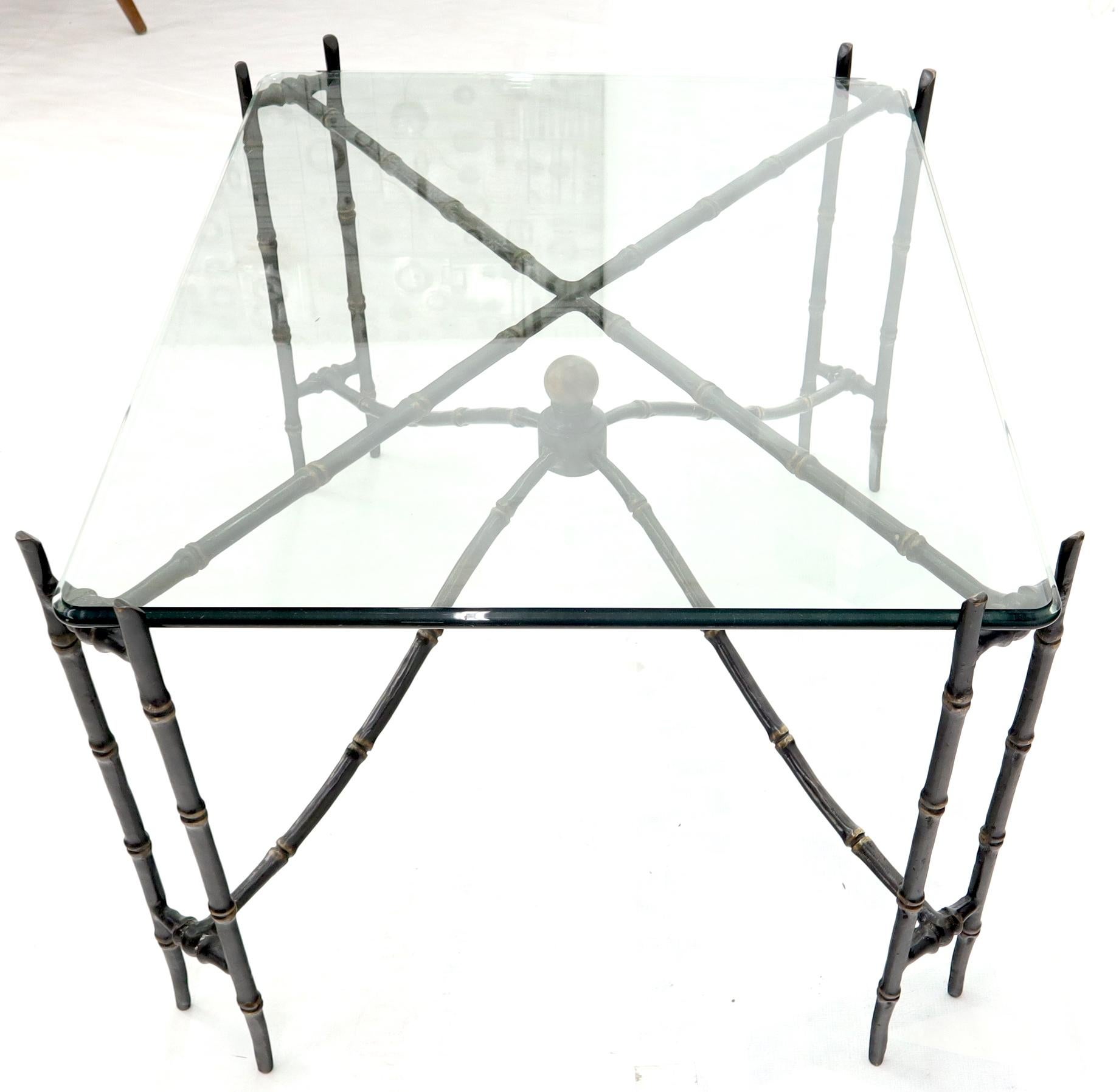 Bronze Faux Bamboo Glass Top Rectangular Coffee Table In Excellent Condition For Sale In Rockaway, NJ