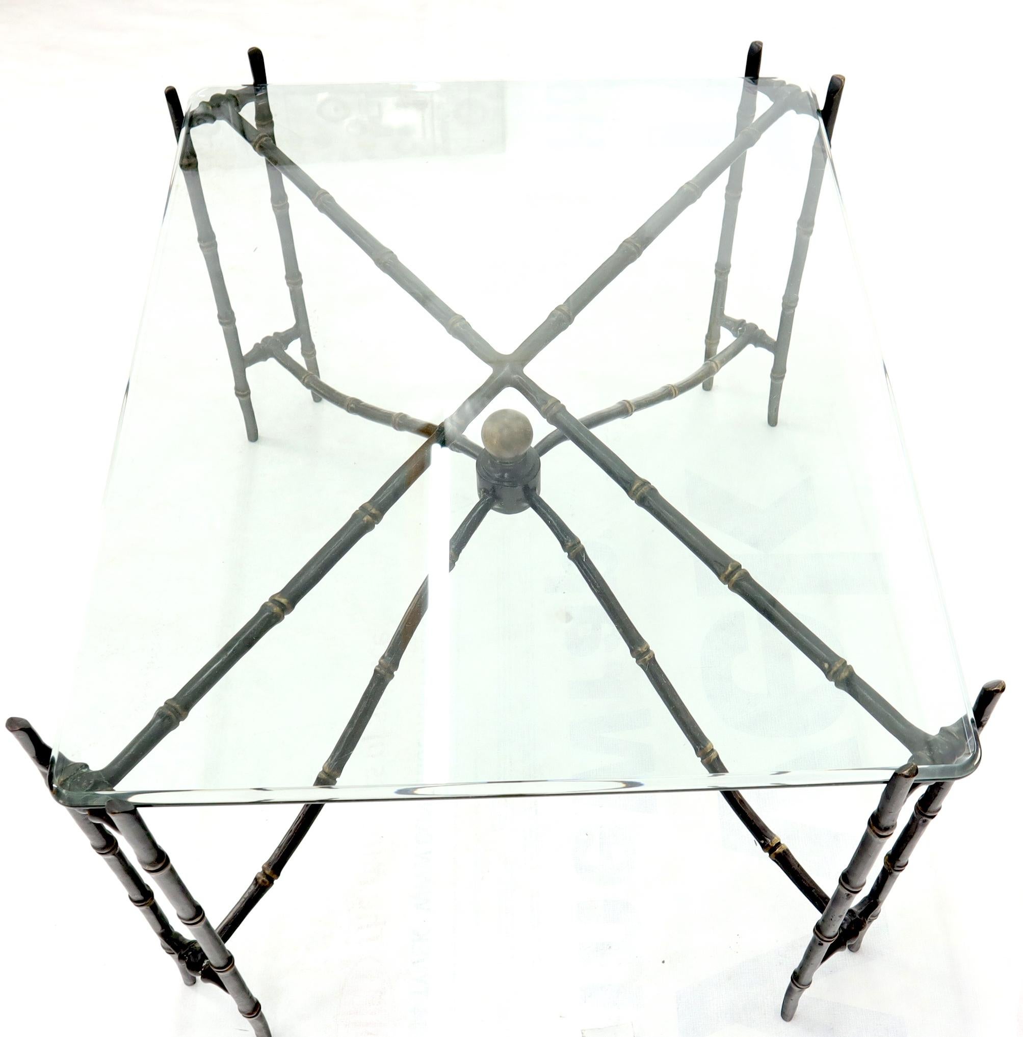 20th Century Bronze Faux Bamboo Glass Top Rectangular Coffee Table For Sale