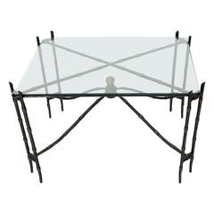Bronze Faux Bamboo Glass Top Rectangular Coffee Table