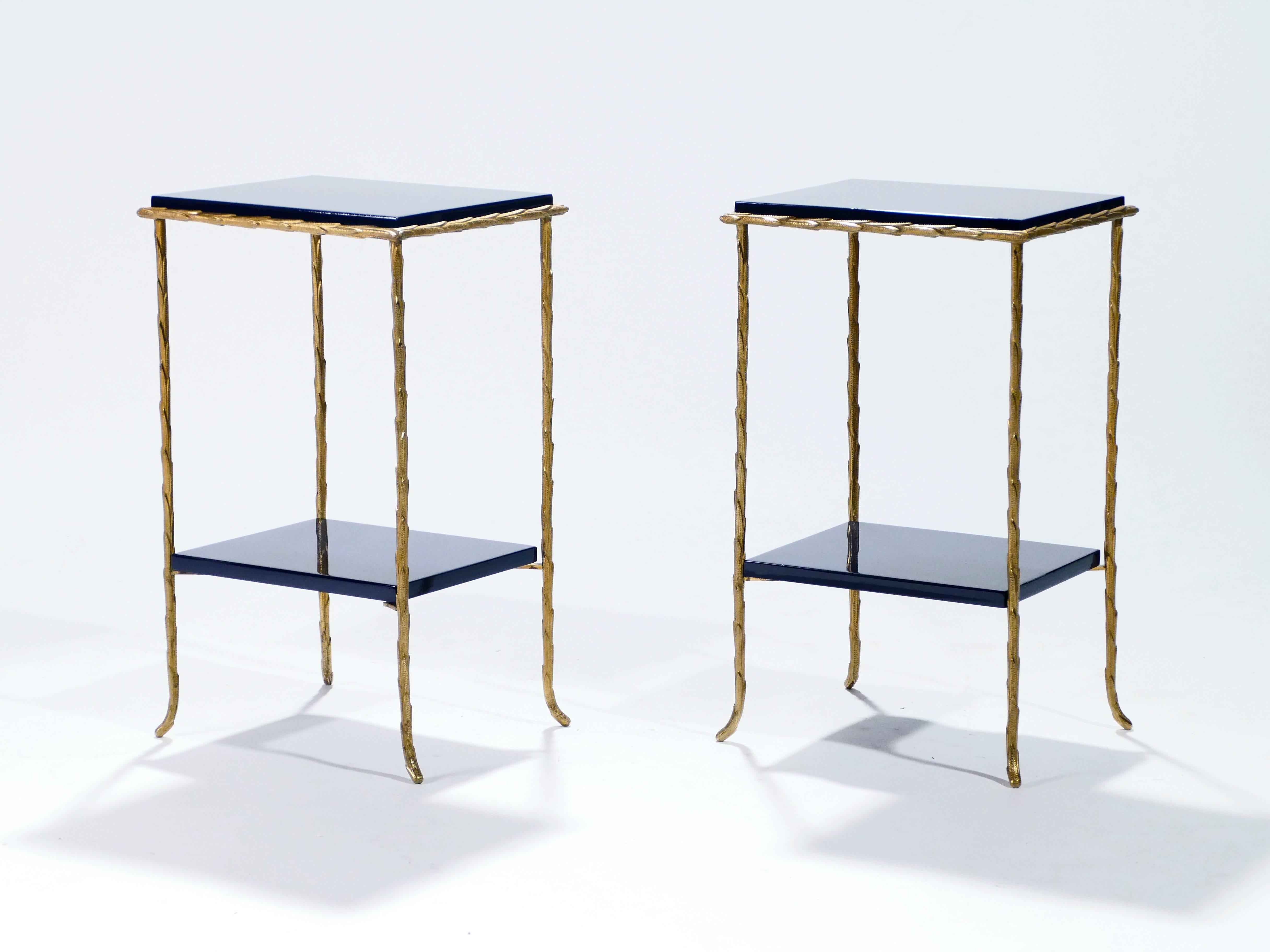 Mid-Century Modern Bronze Faux Bamboo Side Tables by Maison Baguès, 1960s