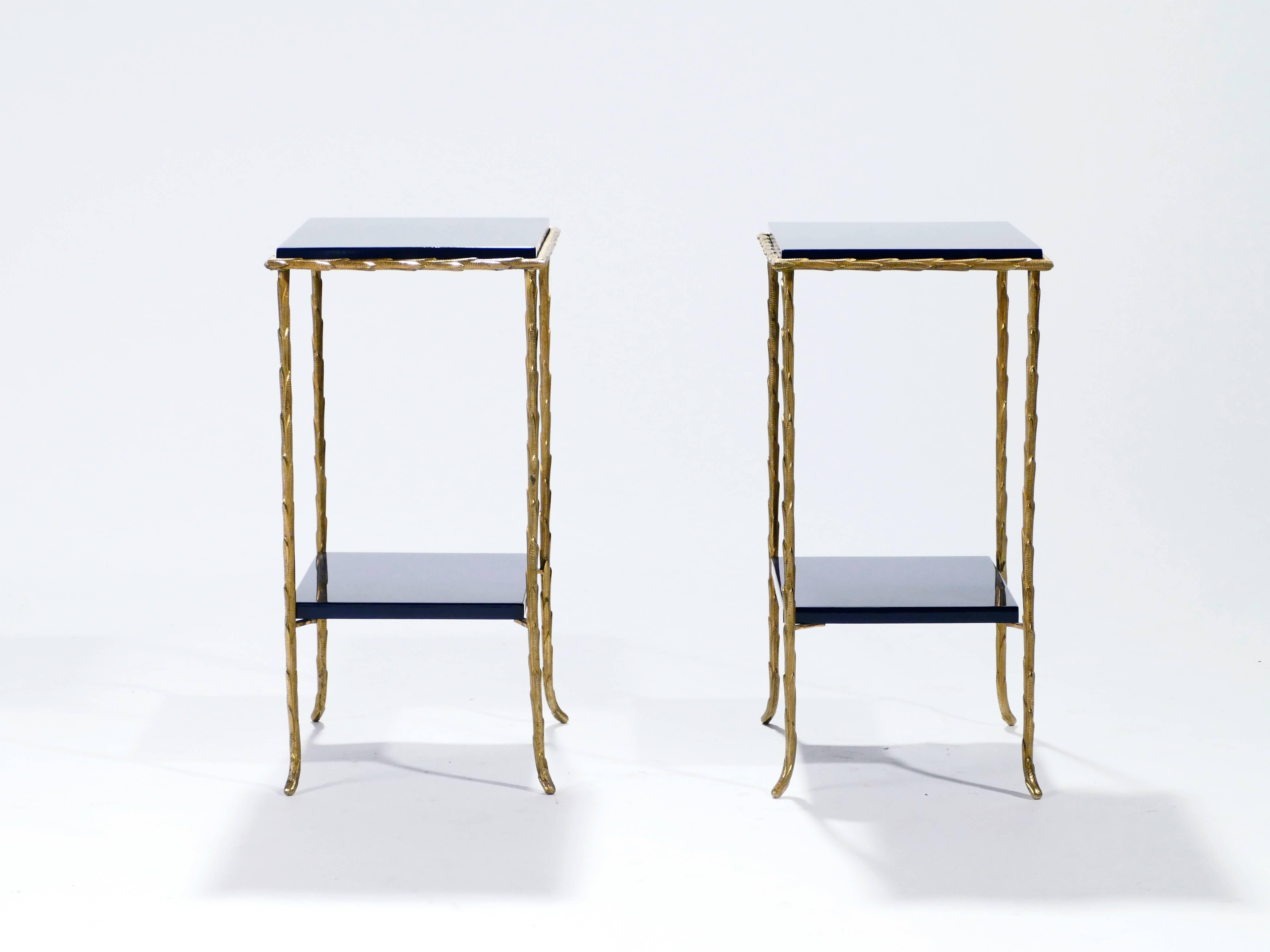 French Bronze Faux Bamboo Side Tables by Maison Baguès, 1960s