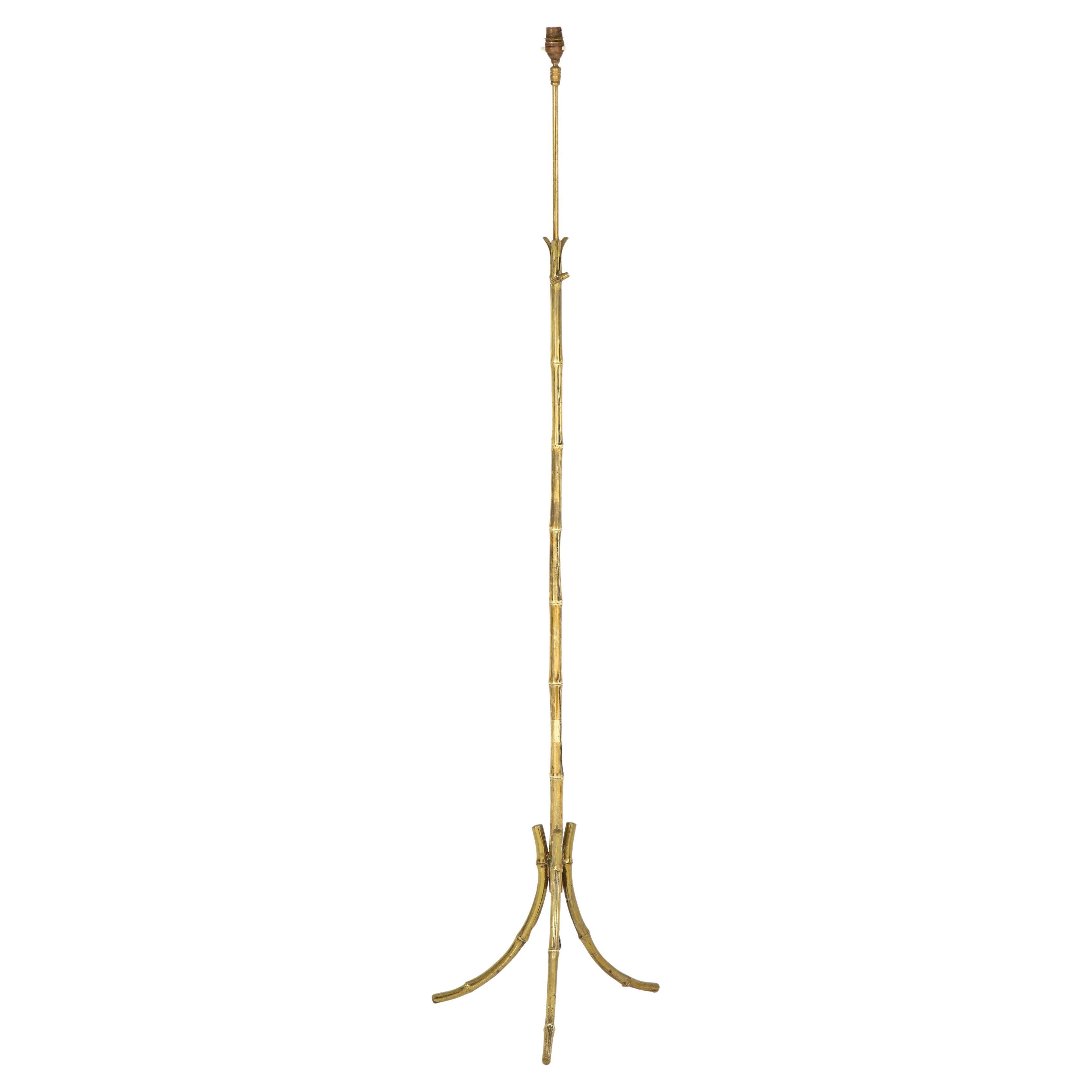 Bronze Faux Bamboo Tripod Floor Lamp by Maison Baguès, France, 1960s For Sale