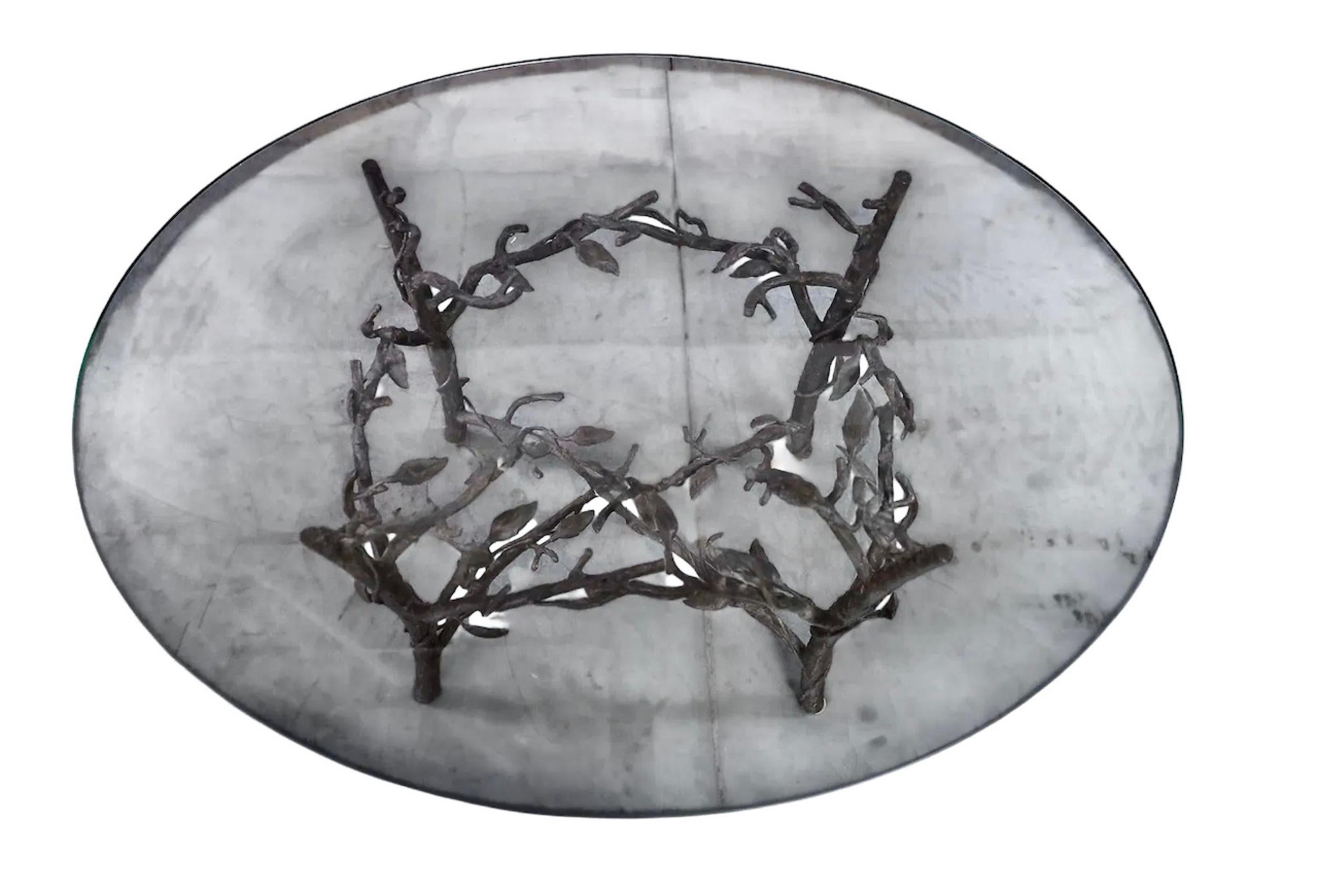 Art Deco Bronze Faux Bois Giacometti-Style Table For Sale