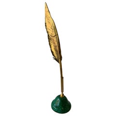 Bronze Feather Pen in Malachite Base