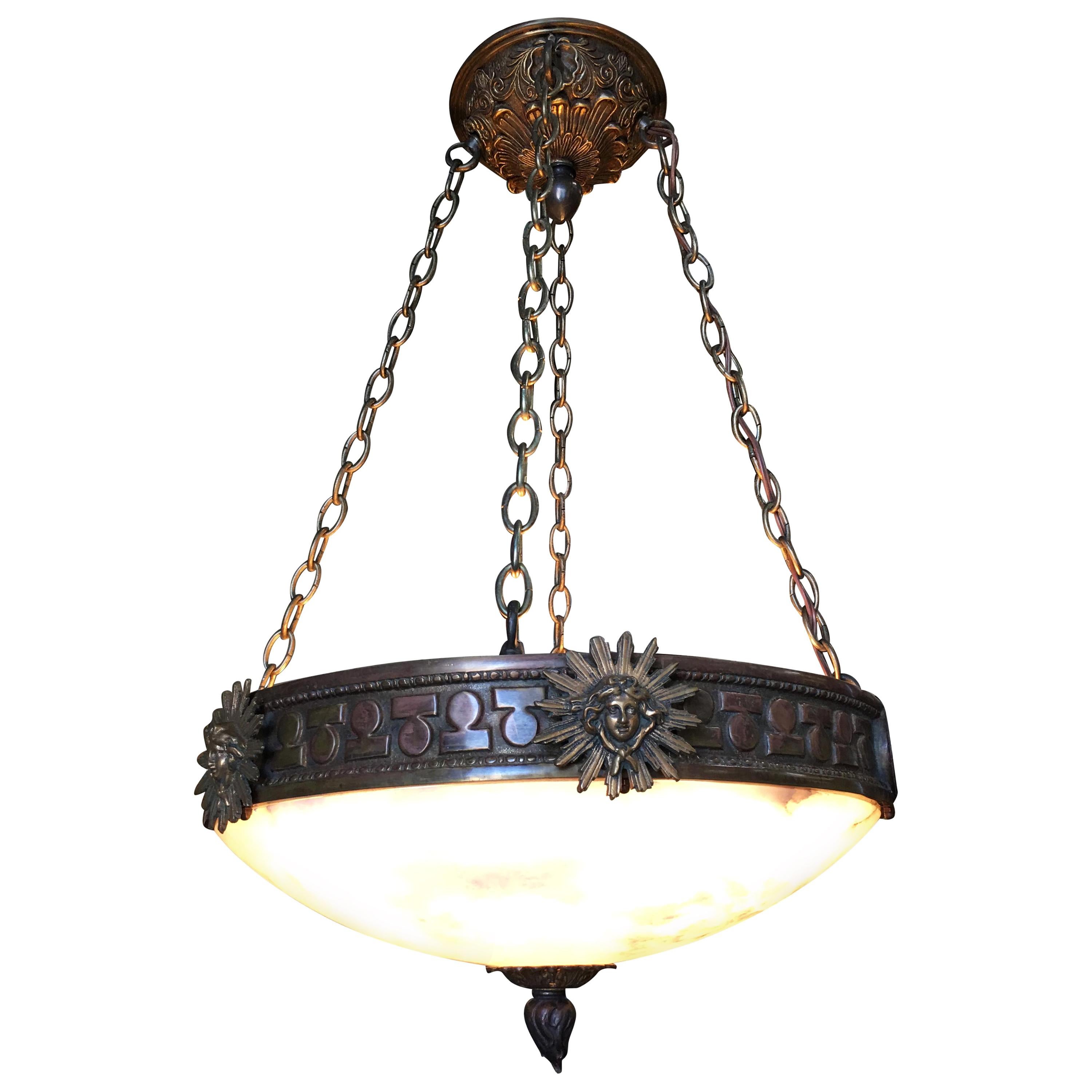 Bronze Federal Style "Liberty" Alabaster Dome Chandelier For Sale