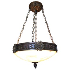 Used Bronze Federal Style "Liberty" Alabaster Dome Chandelier