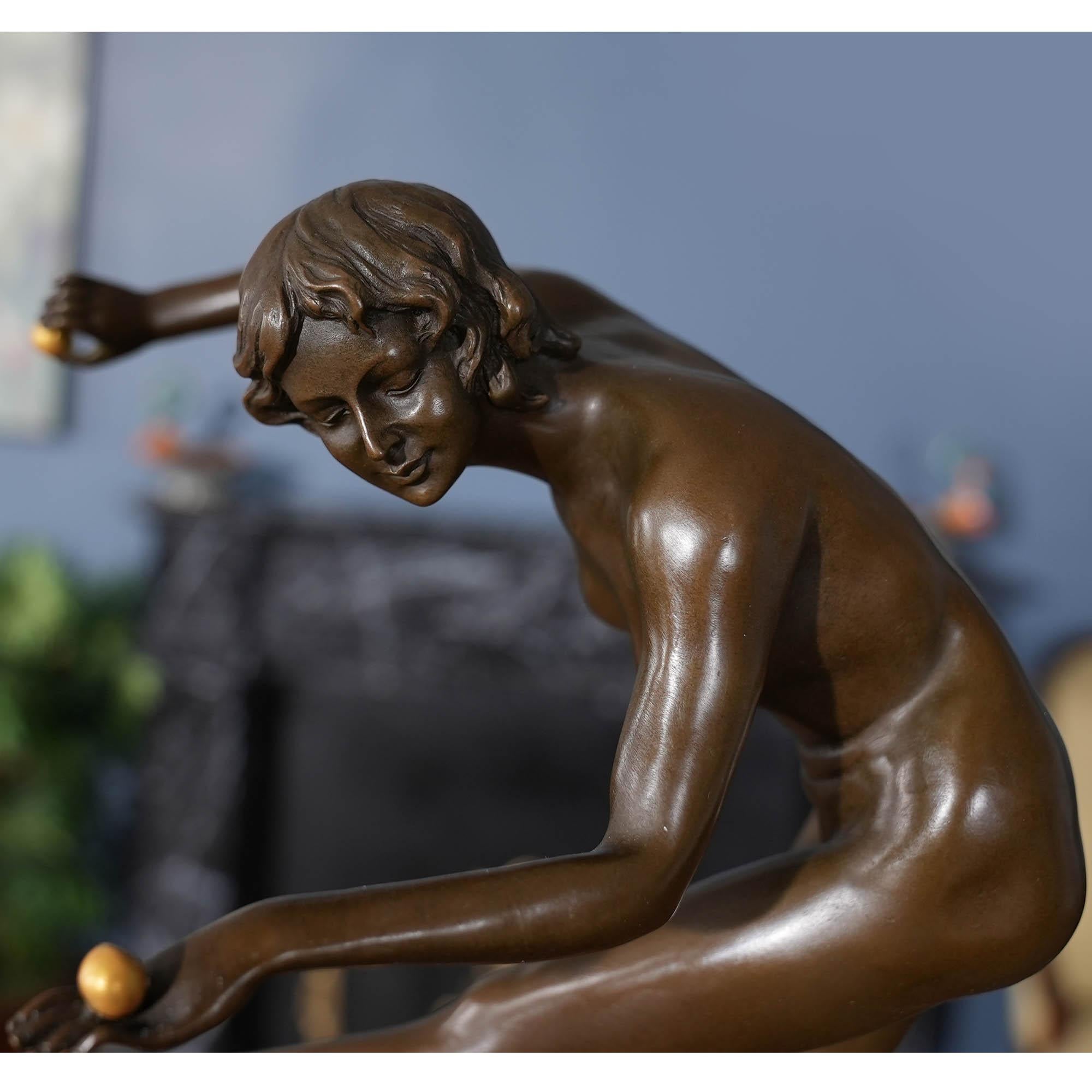Bronze Female Acrobat on Marble Base In New Condition For Sale In Annville, PA