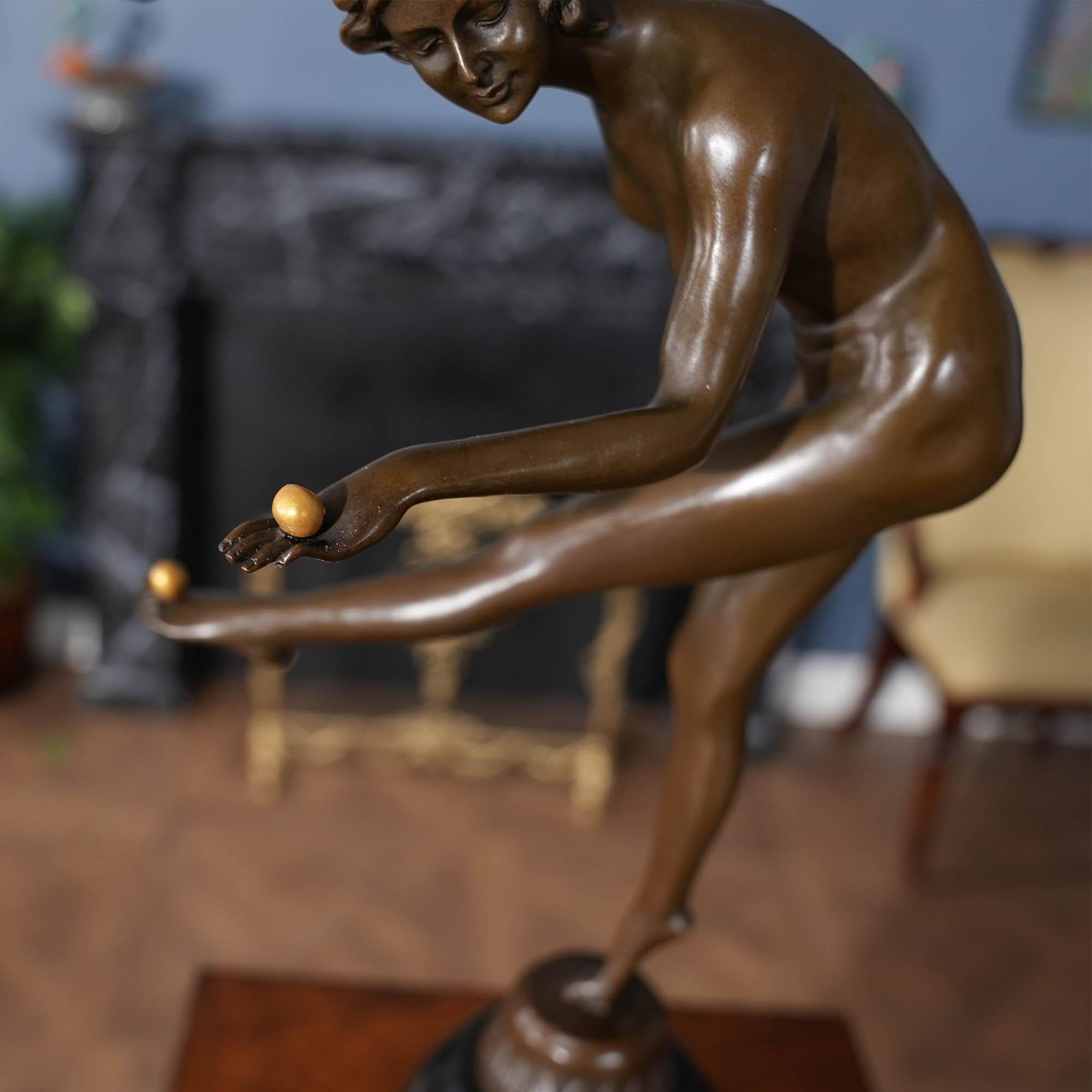 Contemporary Bronze Female Acrobat on Marble Base For Sale
