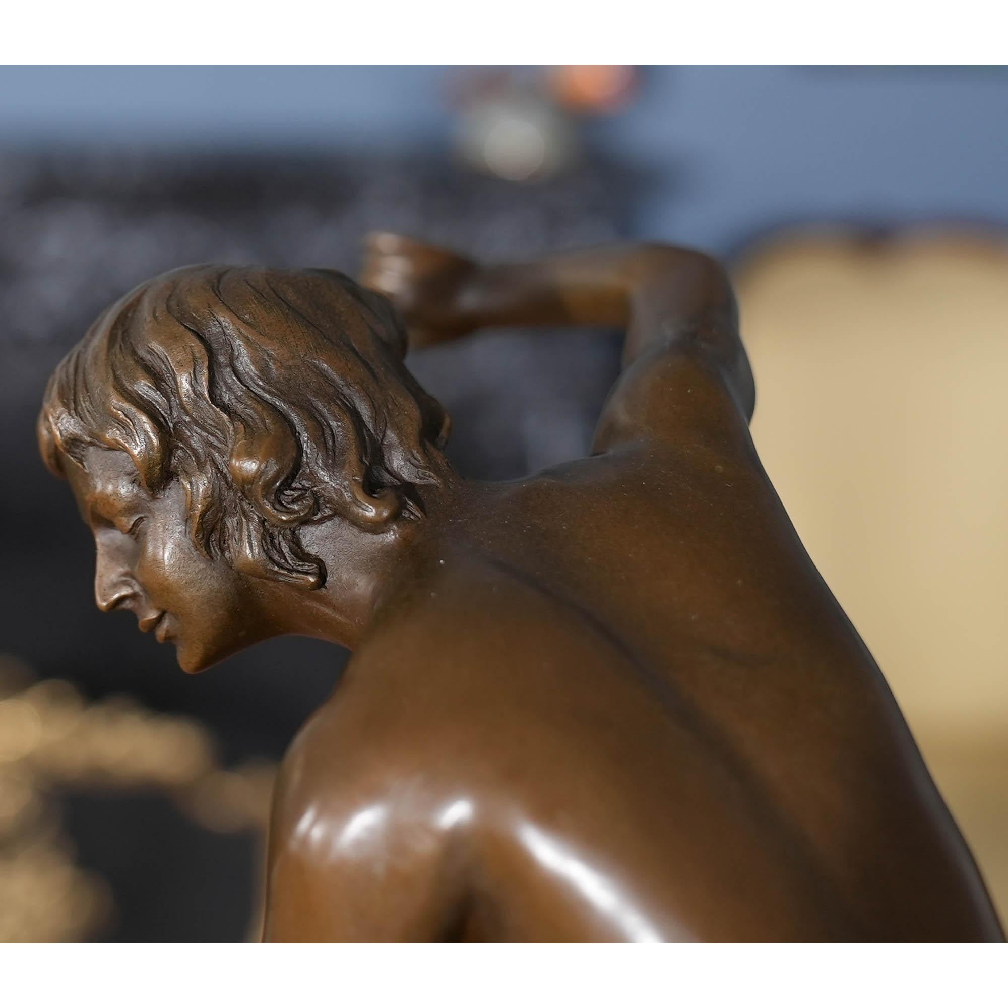 Bronze Female Acrobat on Marble Base For Sale 4