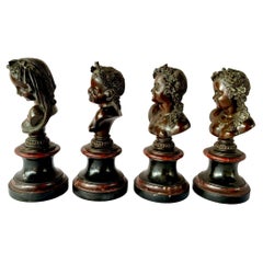 Bronze Female Allegorical Busts on Marble Plinths, Set of Four