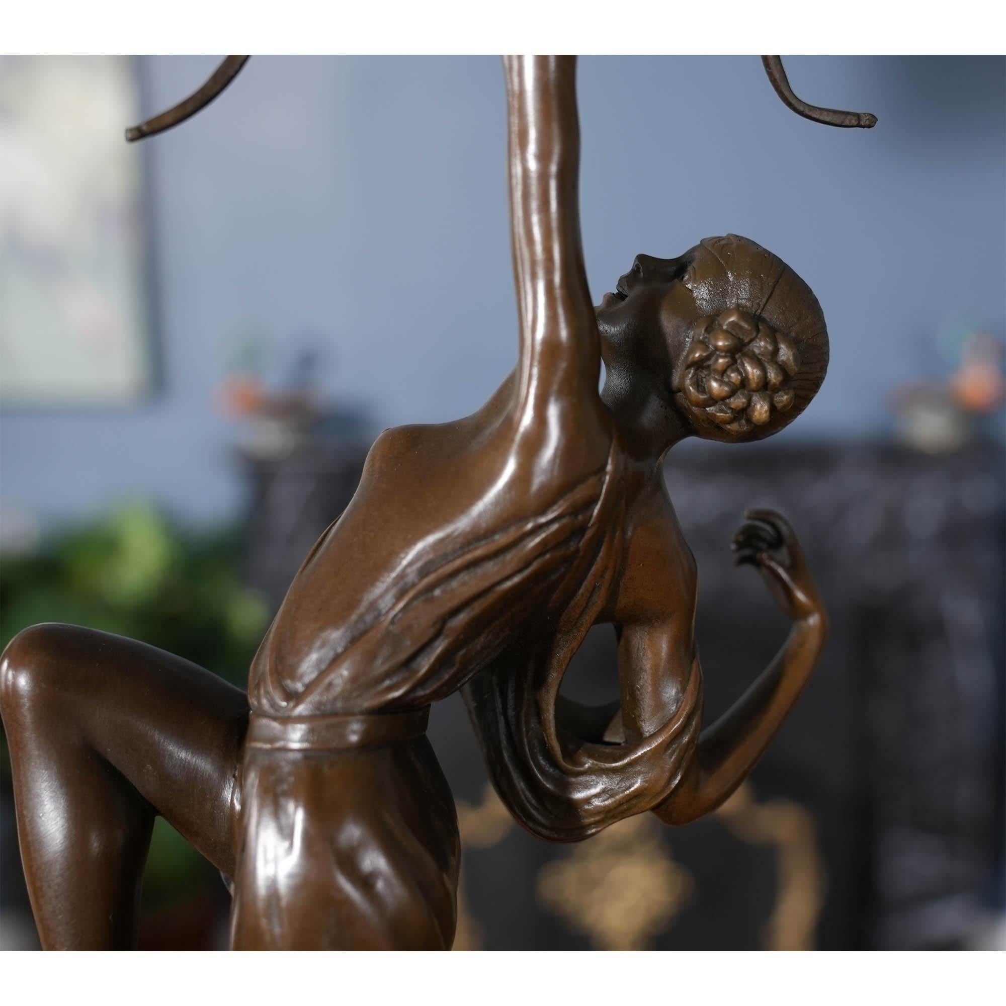 Contemporary Bronze Female Archer on Marble Base For Sale