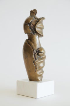 Bronze Female Draped Sculpture on White Marble Base Vintage