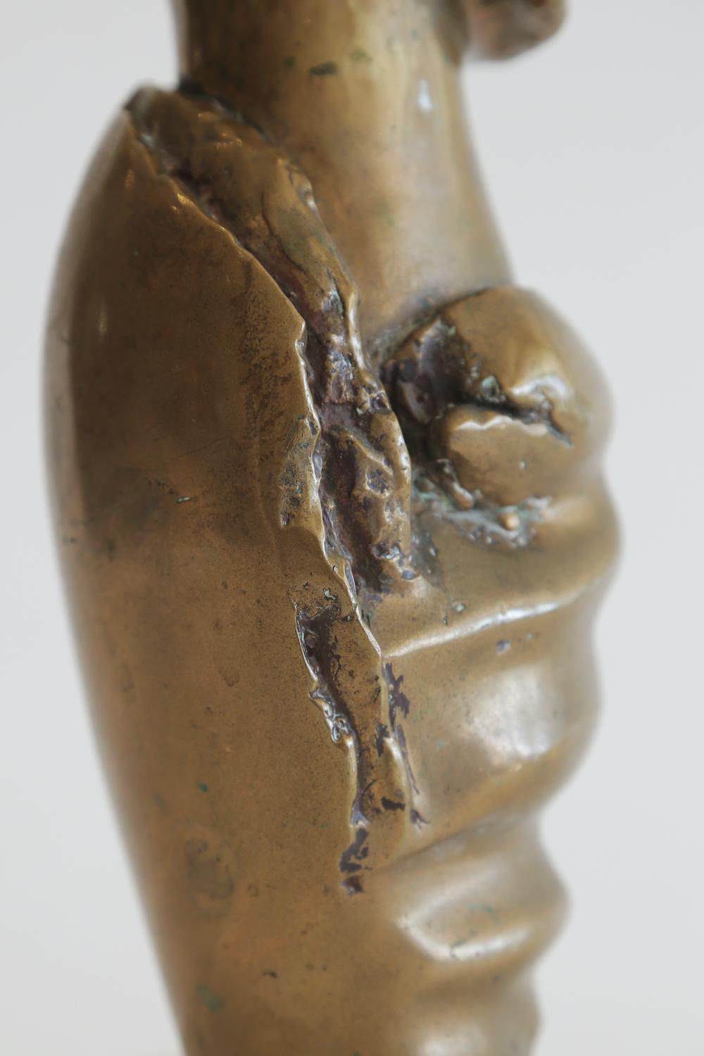 Bronze Female Draped Sculpture on White Marble Base Vintage 1