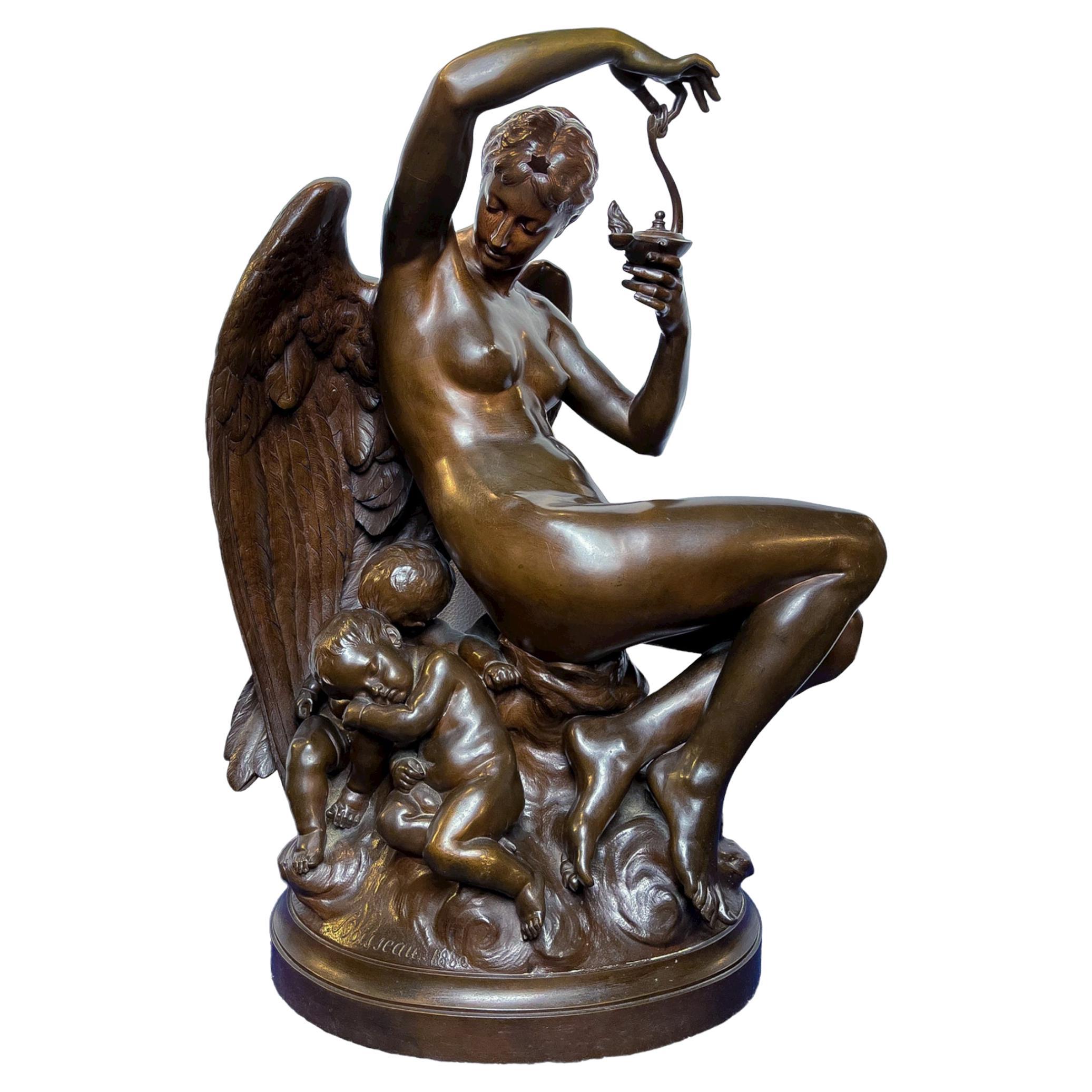 Statue figurative fminine en bronze ""Le Crpuscule"" par Emile-Andr Boisseau 