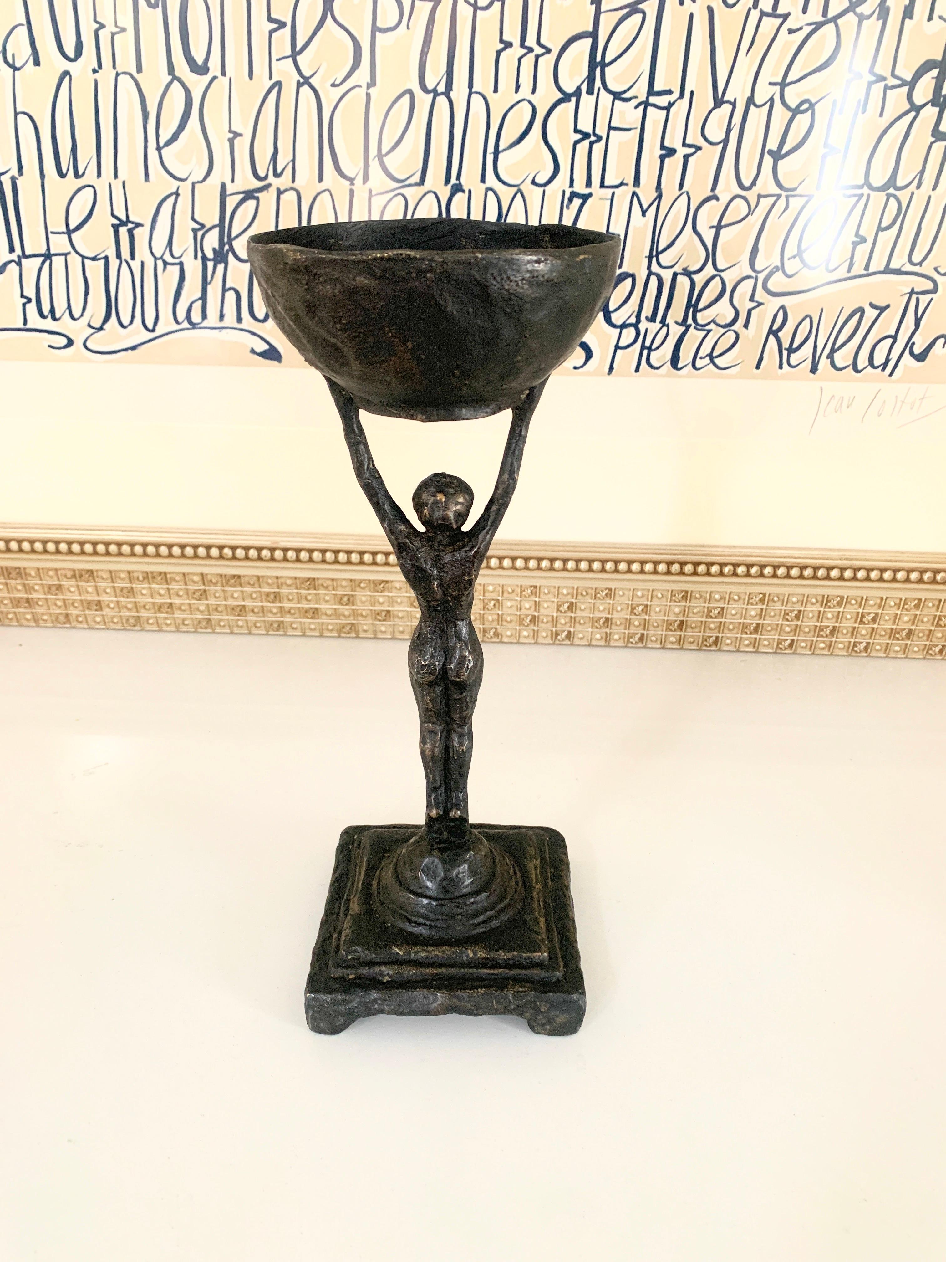 Art Deco Bronze Deco Female Figure Holding a Cup For Sale