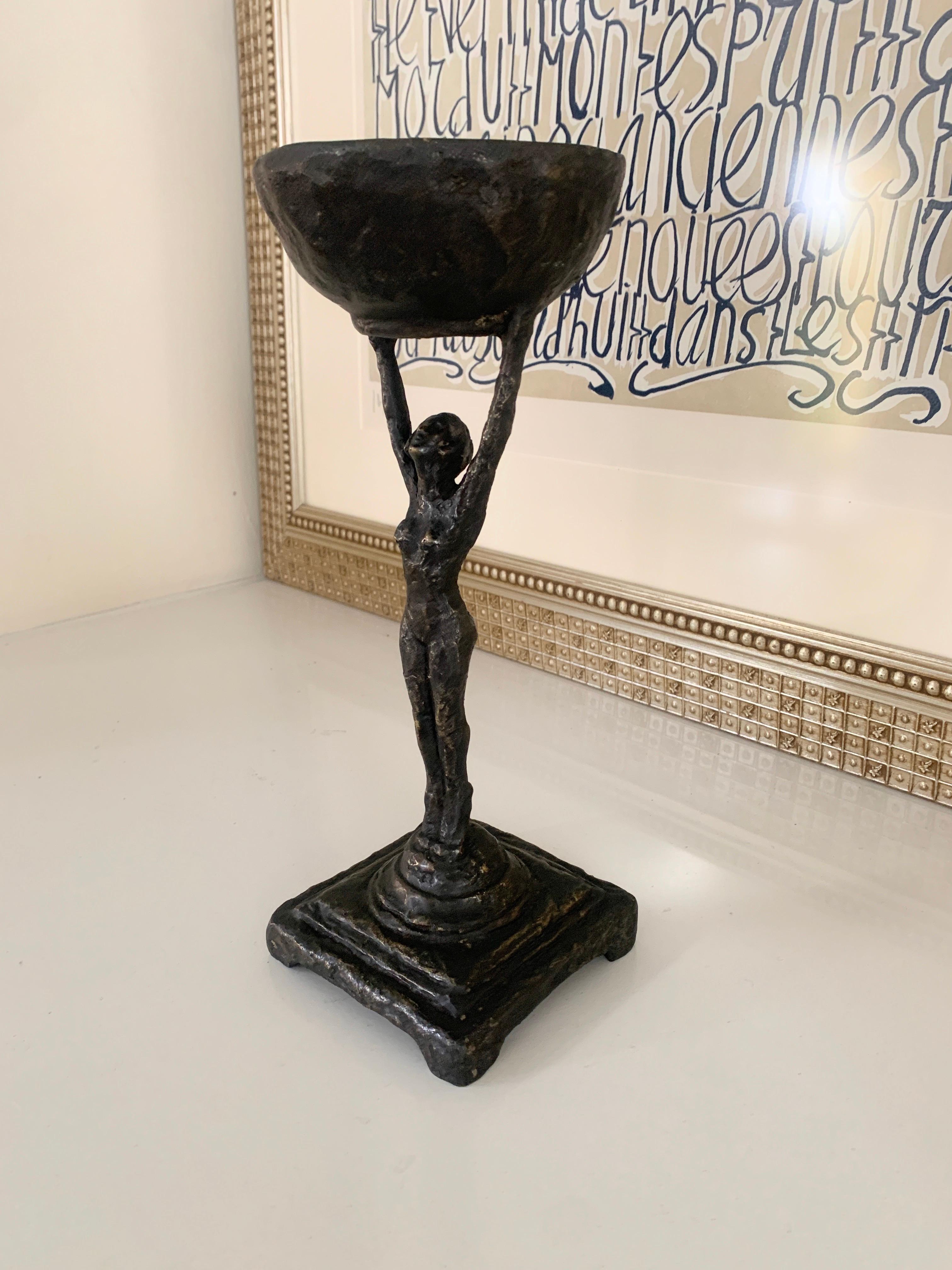 Bronze Deco Female Figure Holding a Cup For Sale 2