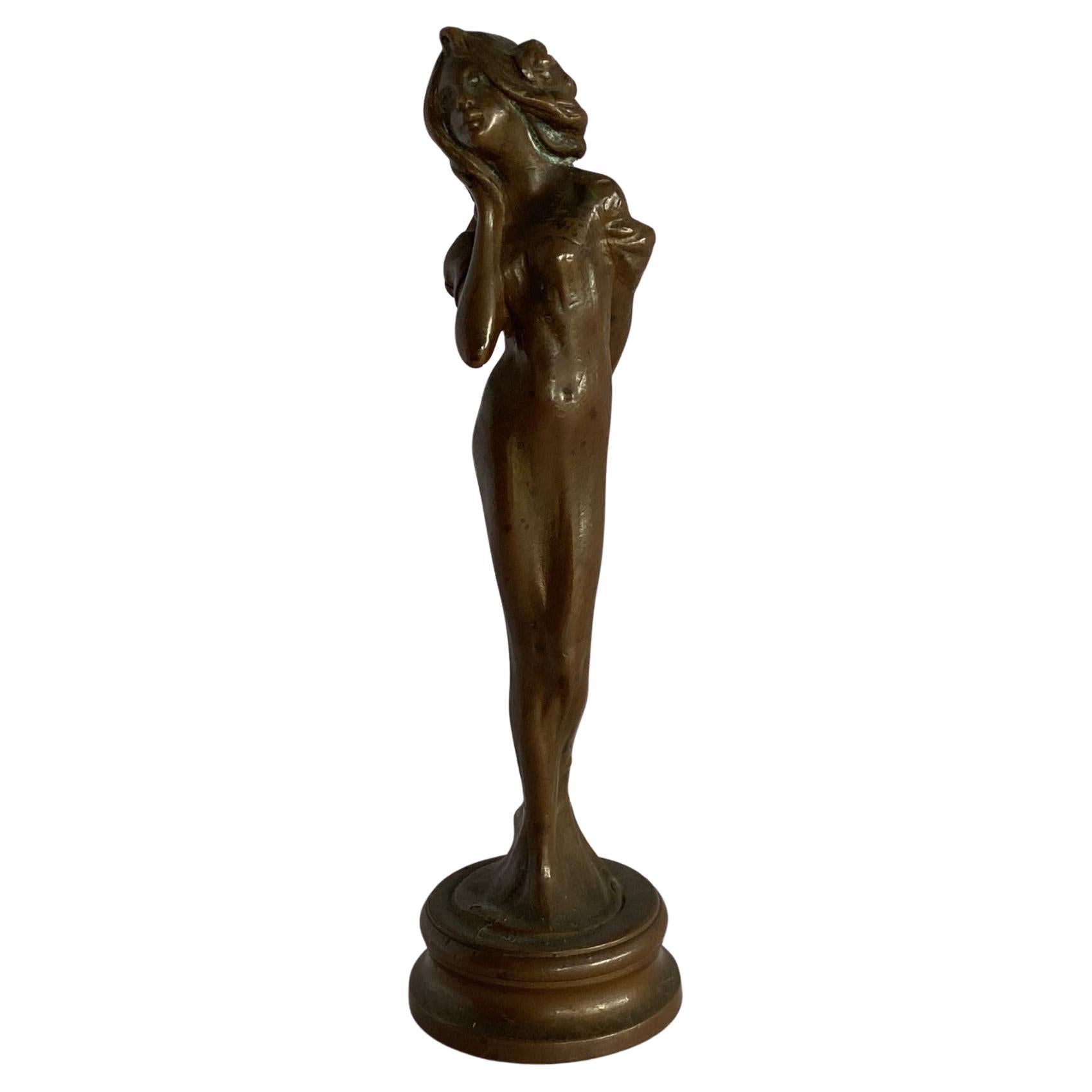 Bronze Female Nymph Art Nouveau Letter Wax Seal Stamp, France, 1900