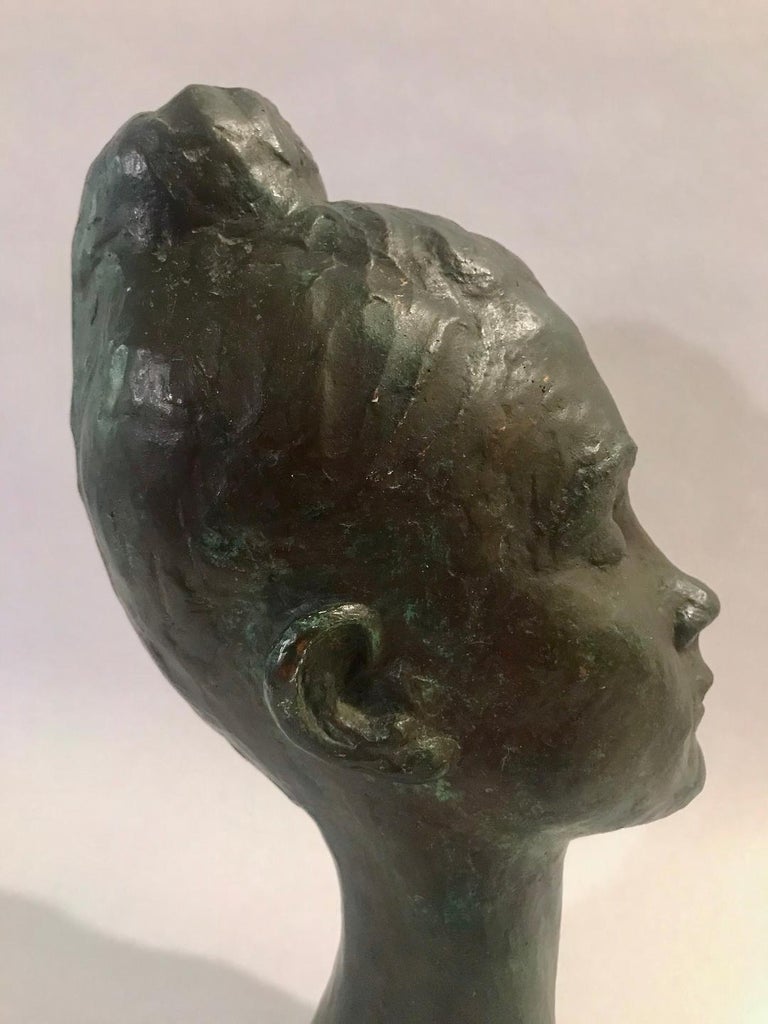 Bronze Female Portrait Head Bust Sculpture For Sale at 1stDibs