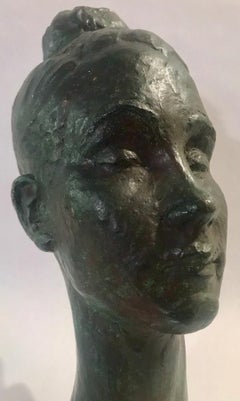 Bronze Female Portrait Head Bust Sculpture