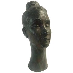 Bronze Female Portrait Head Bust Sculpture