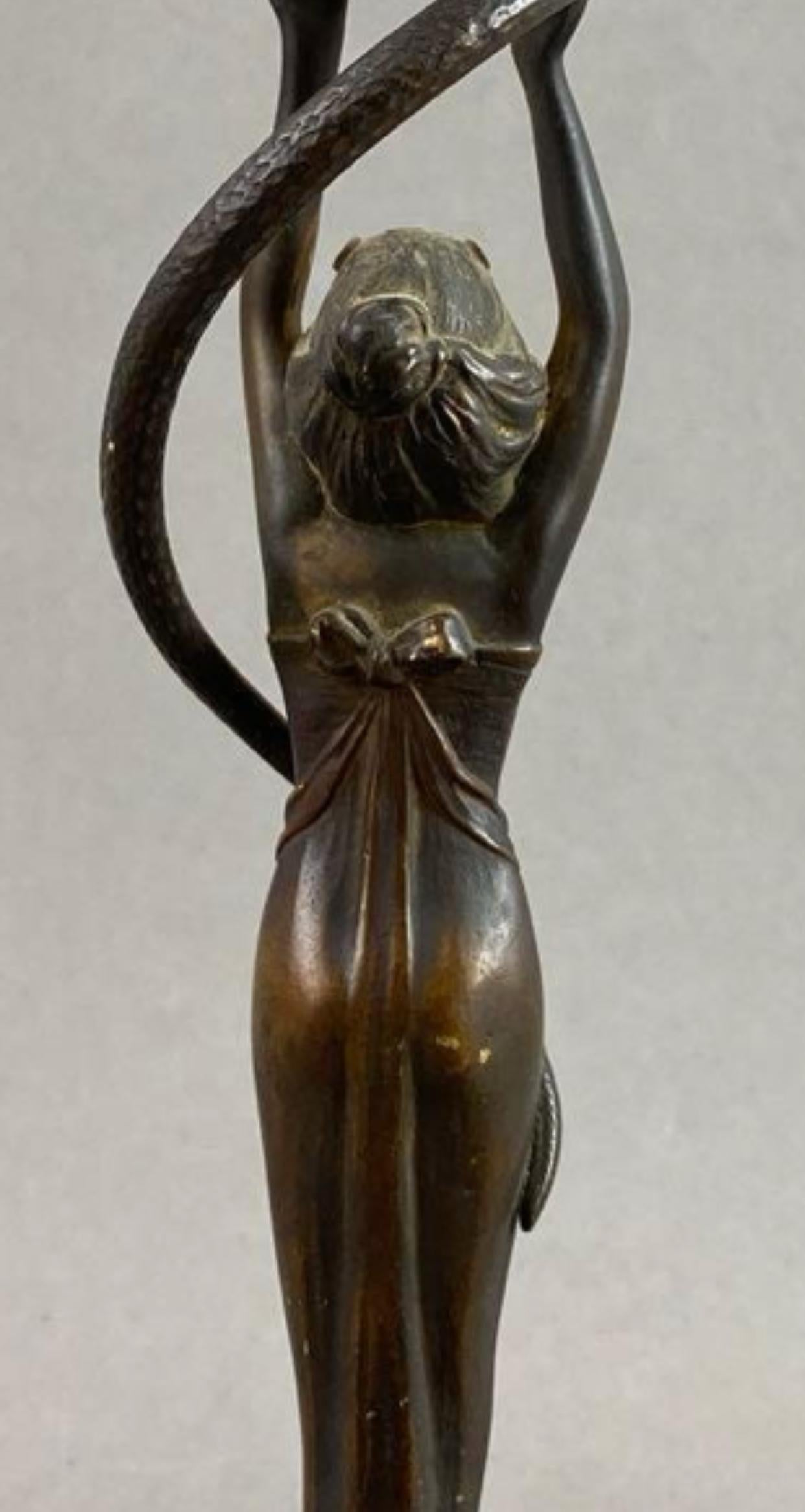 Bronze Female Snake Dancer After Franz Bergman For Sale 4