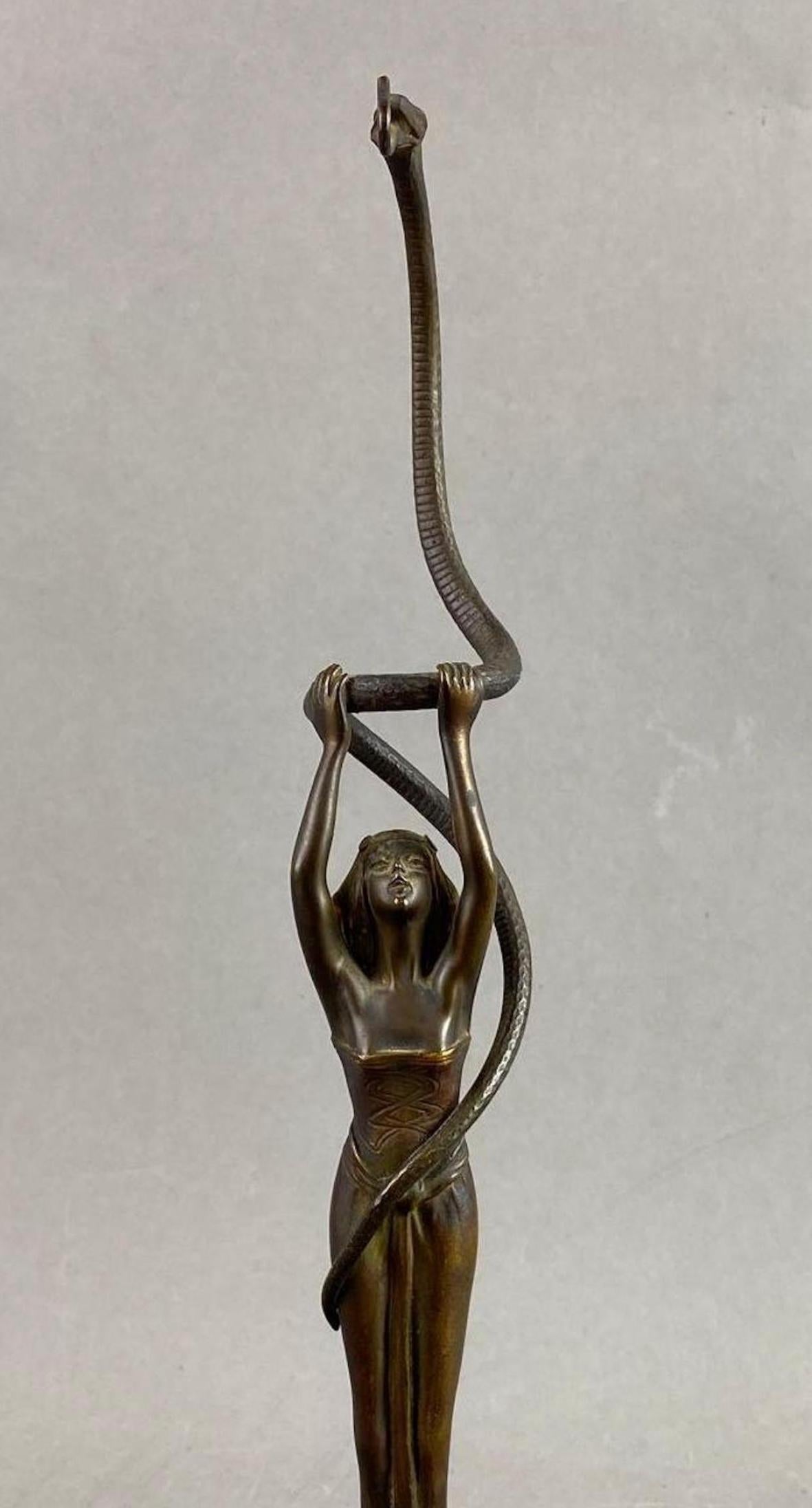 20th Century Bronze Female Snake Dancer After Franz Bergman For Sale