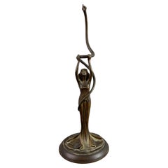 Antique Bronze Female Snake Dancer After Franz Bergman