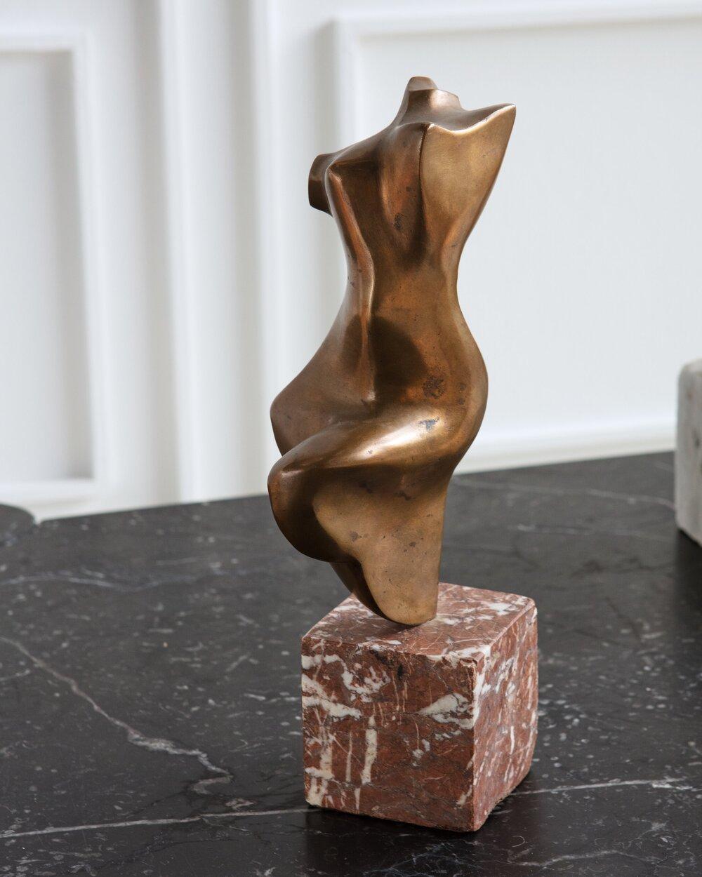 Mid-Century Modern Bronze Female Torso on Pink Marble Base