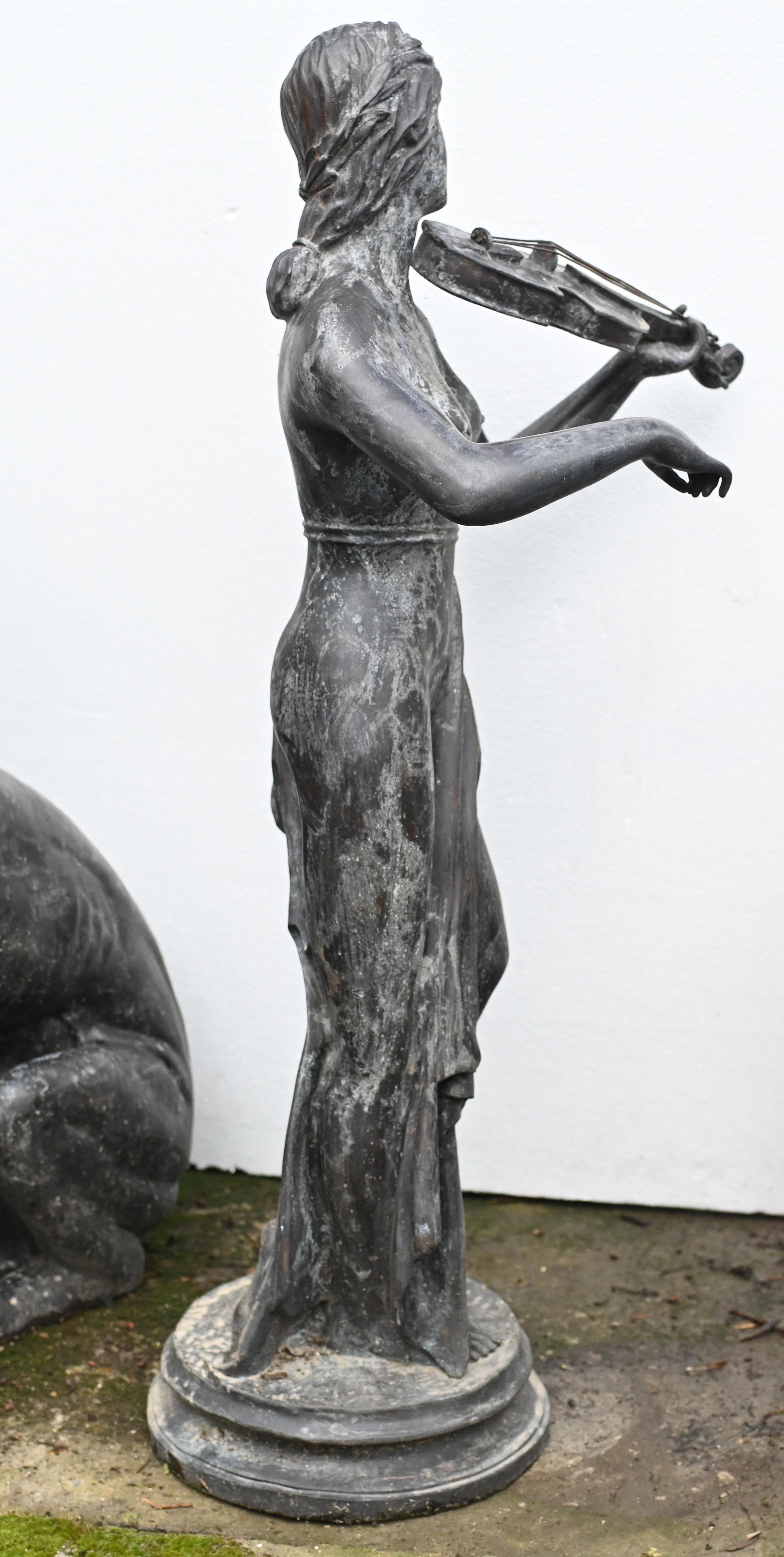 Bronze Female Violinist Statue Roman Maiden Garden Art Violinist For Sale 2