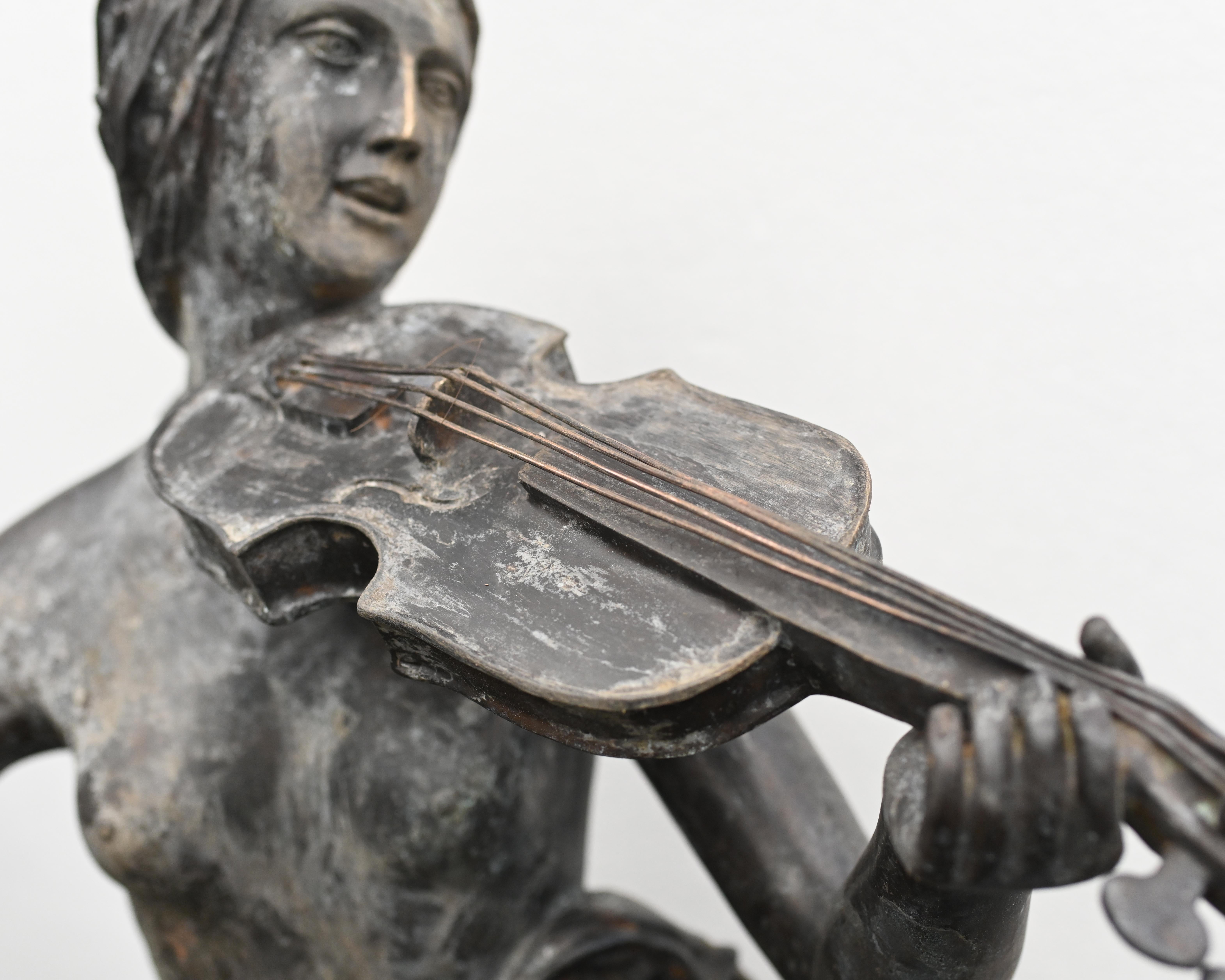 Bronze Female Violinist Statue Roman Maiden Garden Art Violinist For Sale 4