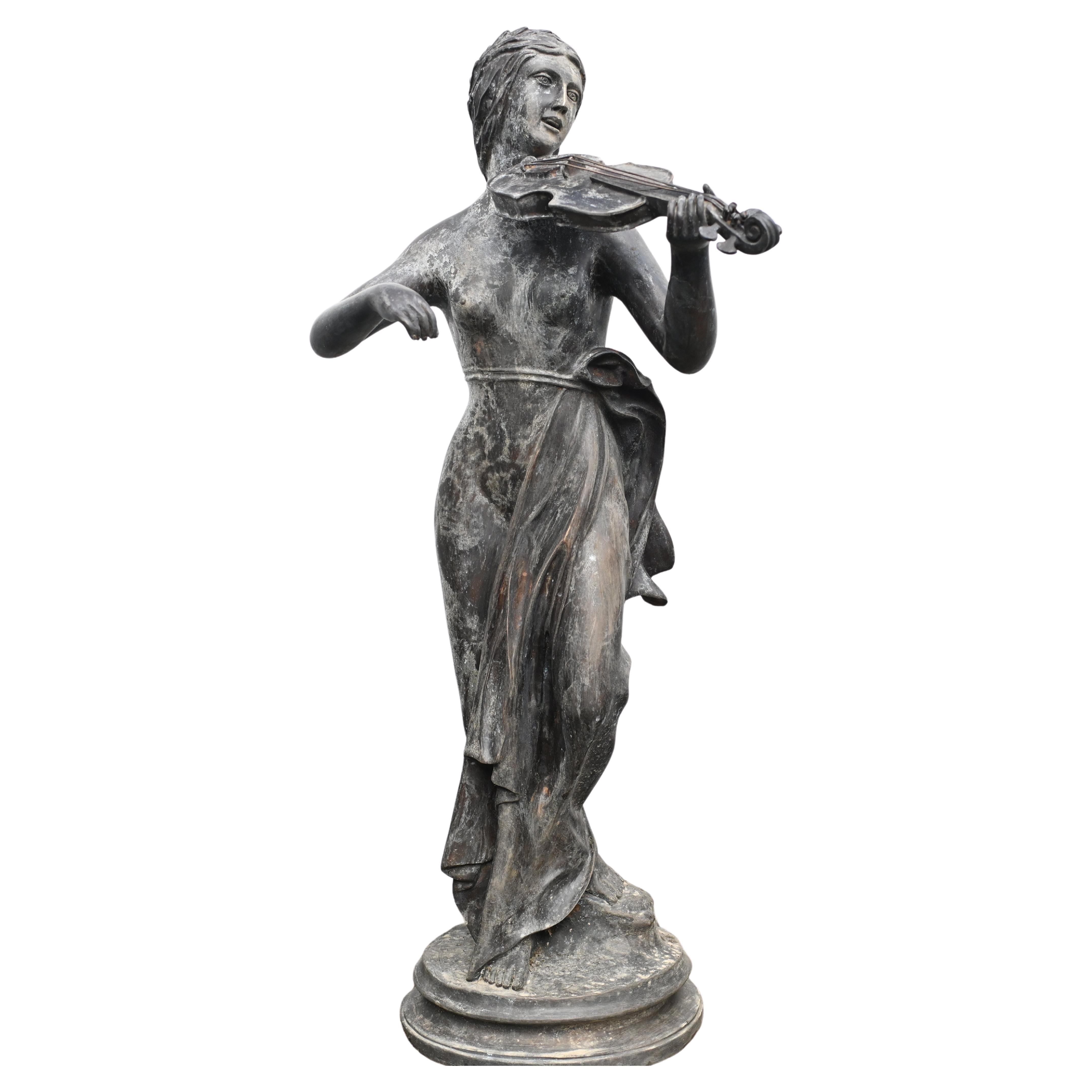 Bronze Female Violinist Statue Roman Maiden Garden Art Violinist