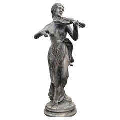 Retro Bronze Female Violinist Statue Roman Maiden Garden Art Violinist