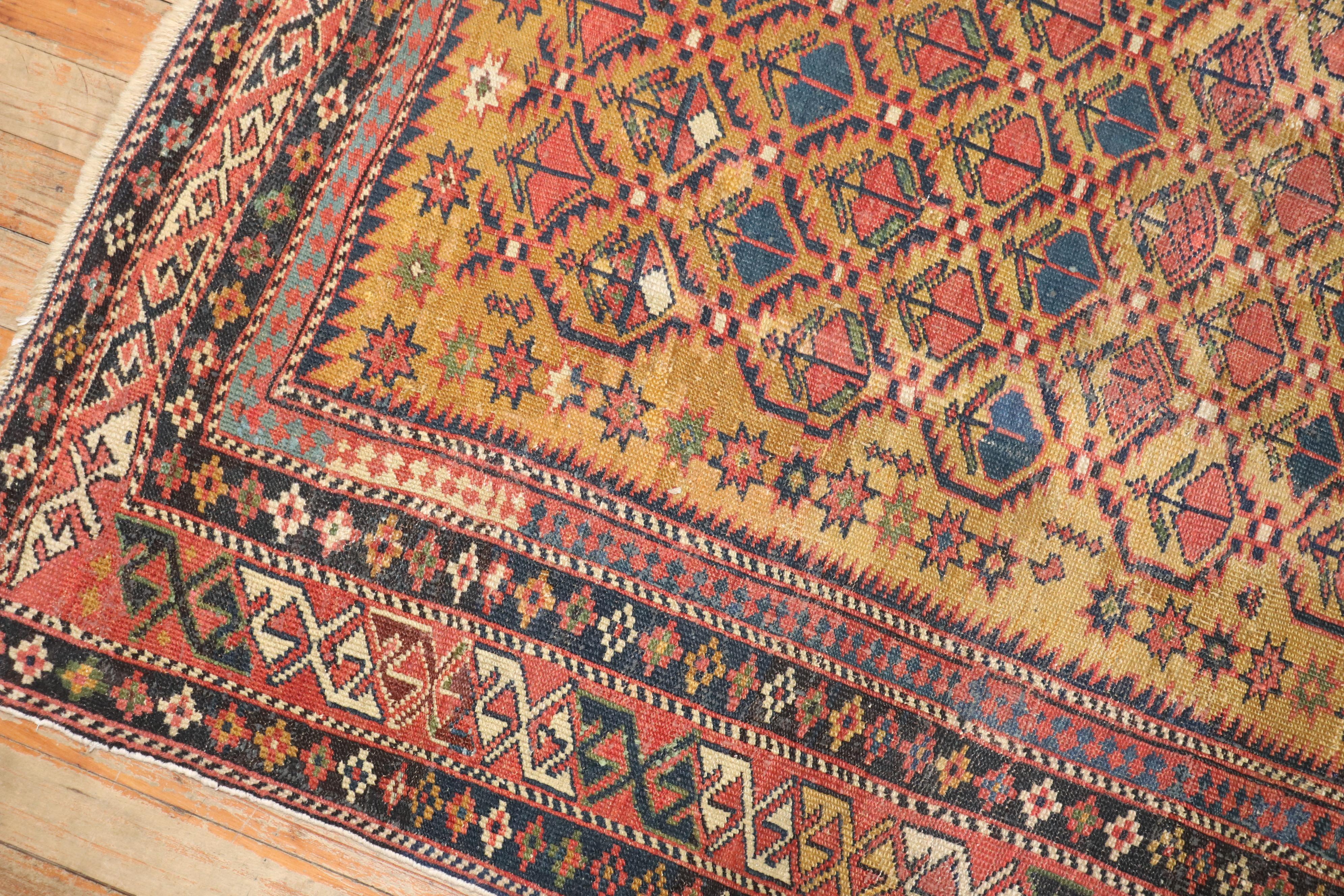 Mustard Field Square Antique Caucasian Shirvan Late 19th Century Rug For Sale 1