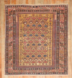Zabihi Collection Mustard Square Antique Caucasian Shirvan Late 19th Century Rug