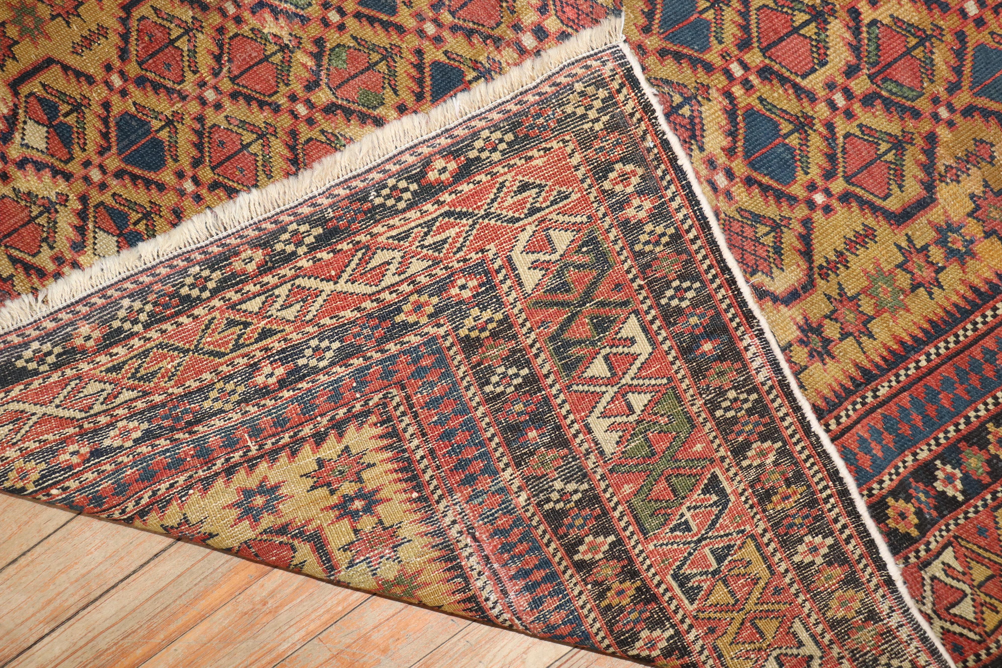 Hand-Knotted Mustard Field Square Antique Caucasian Shirvan Late 19th Century Rug For Sale