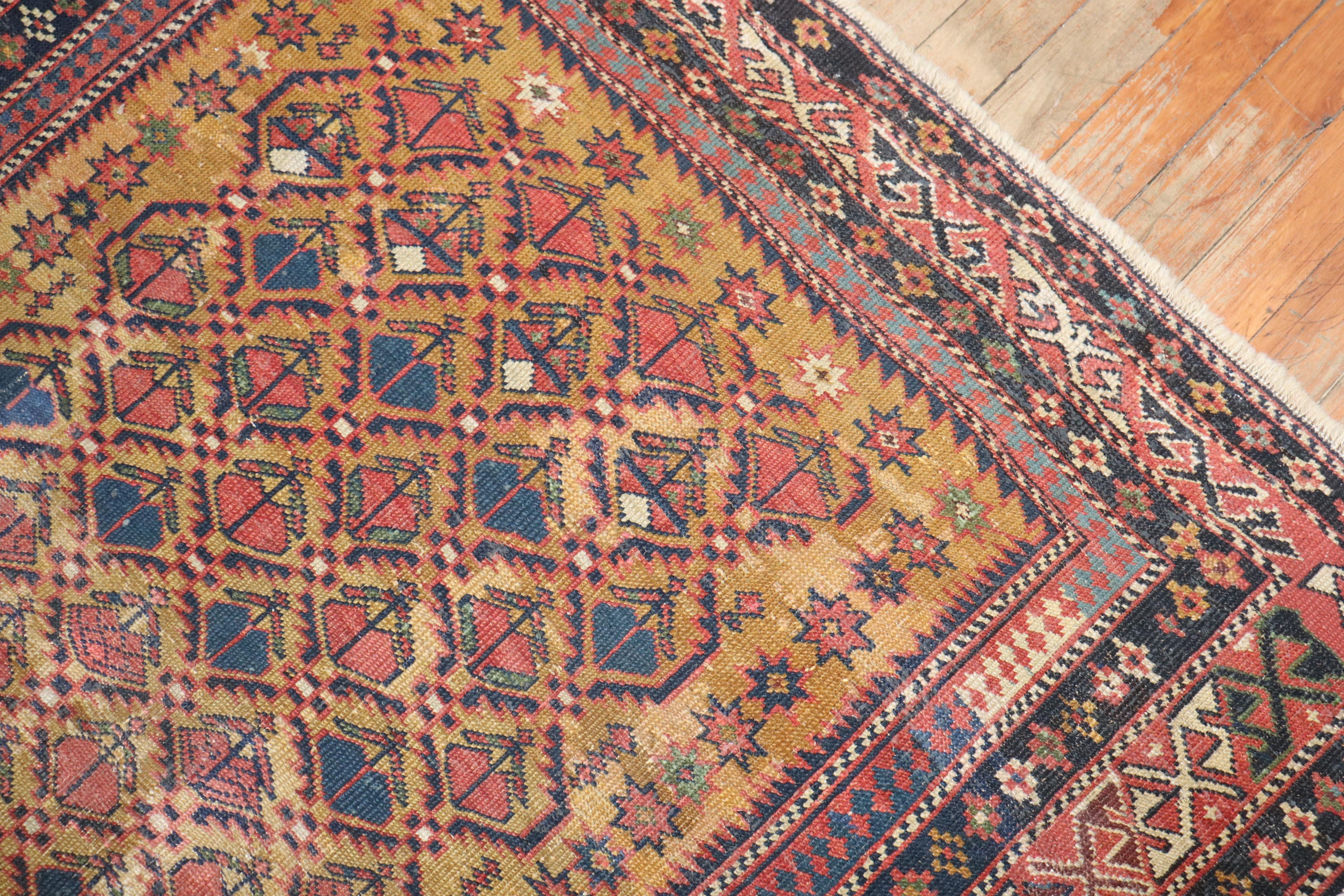 Mustard Field Square Antique Caucasian Shirvan Late 19th Century Rug In Good Condition For Sale In New York, NY