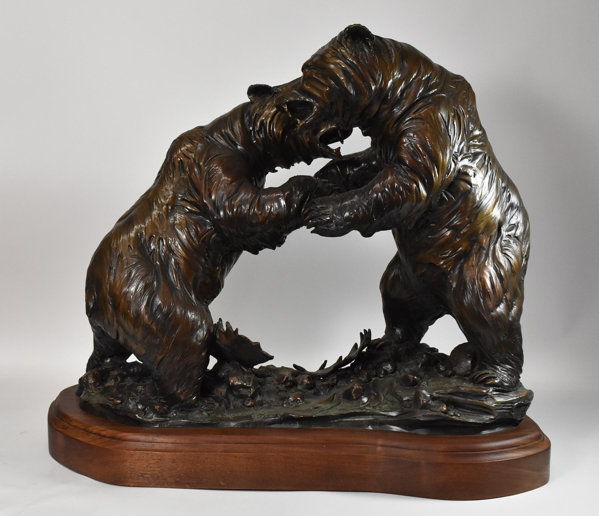 Réplique de Cabela's, sculpture en bronze de deux ours en train de se battre, carrelée 