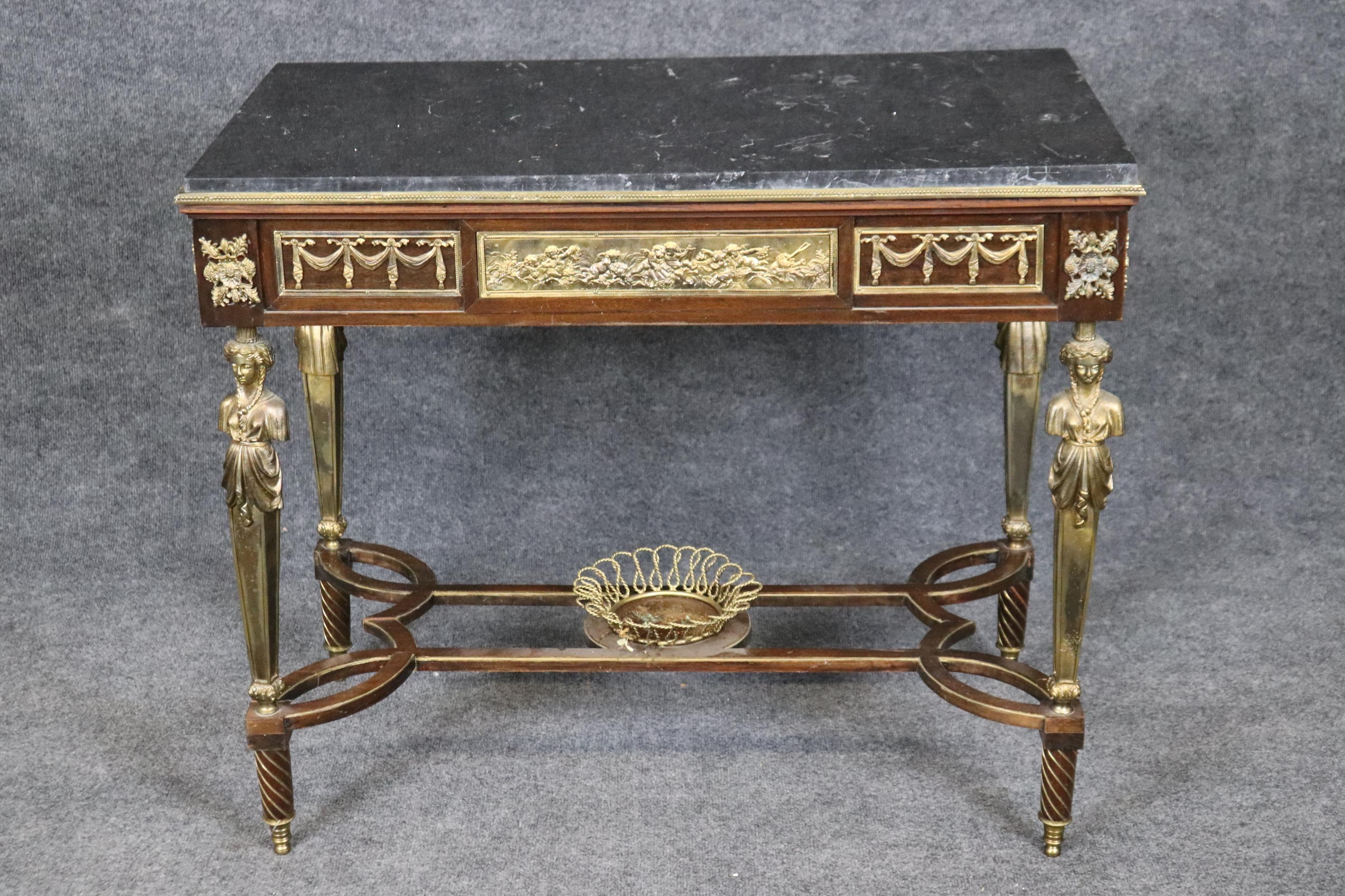 Bronze Figural and Basket Mounted Desk Center Table Manner of Adam Weisweiler For Sale 4