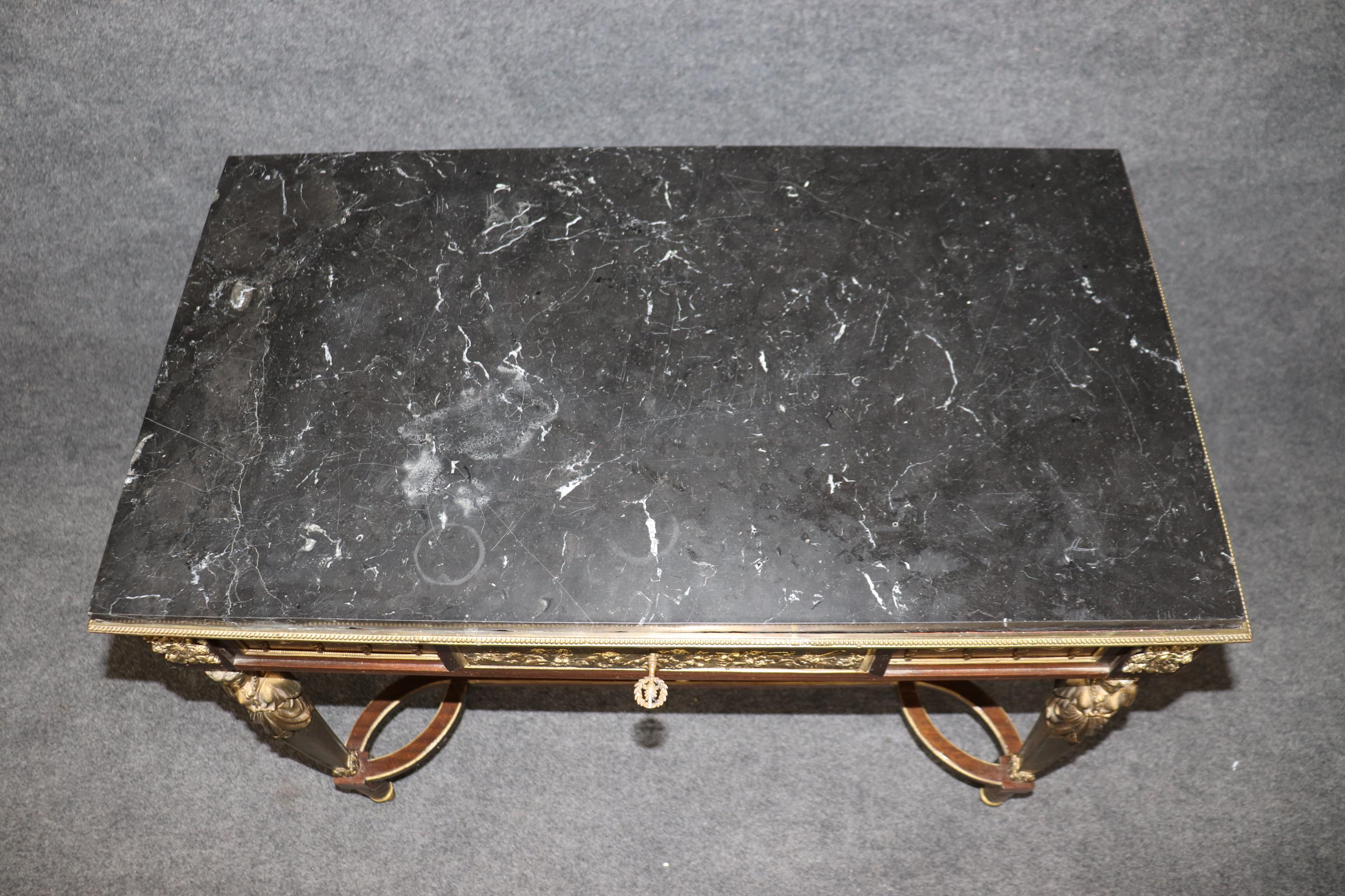 Early 20th Century Bronze Figural and Basket Mounted Desk Center Table Manner of Adam Weisweiler For Sale
